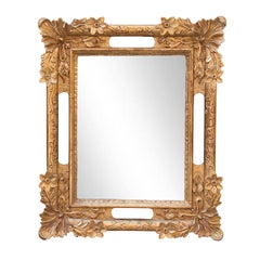 Vintage Neoclassical Baroque Gold Foil Hand Carved Wooden Mirror, 1970