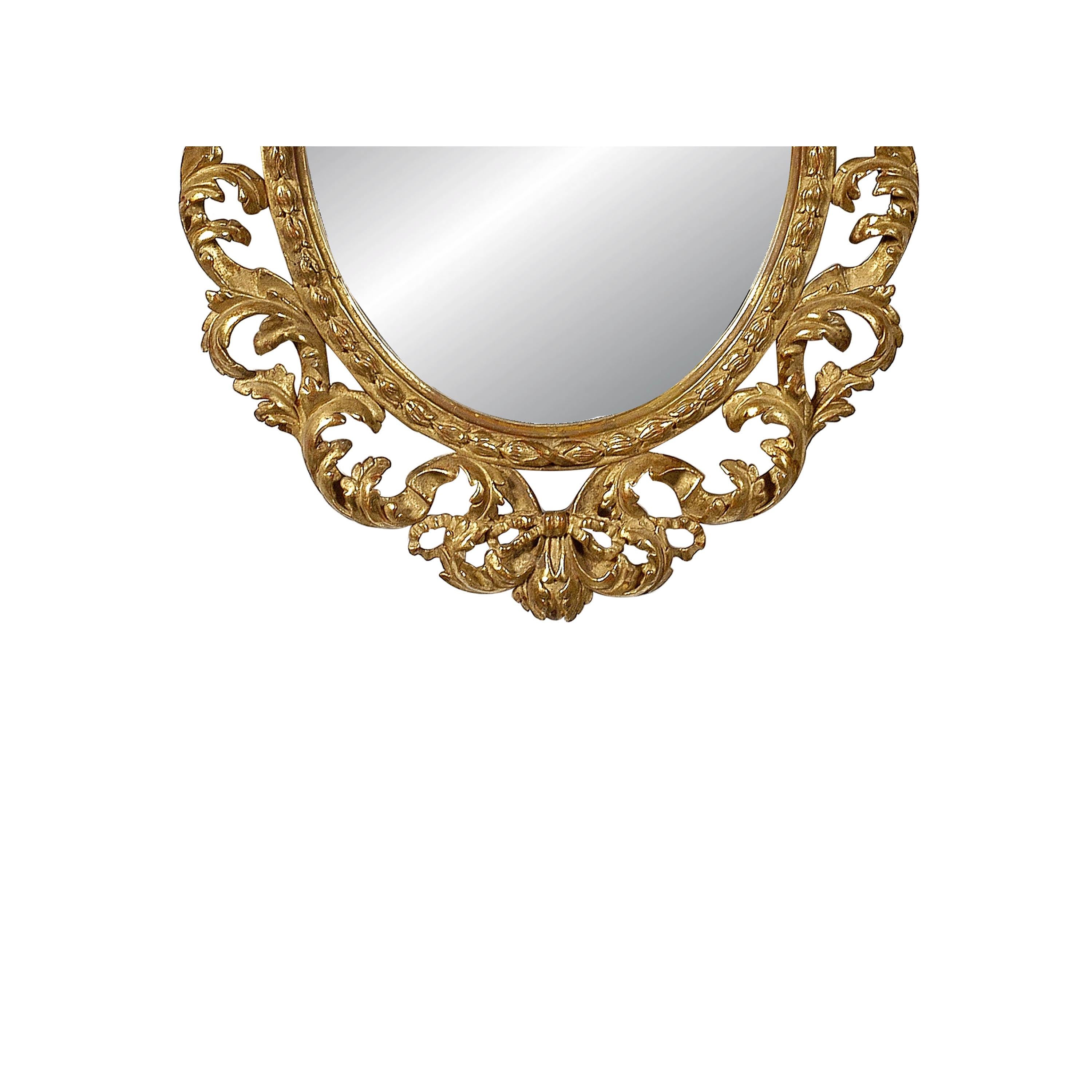 Neoclassical Baroque Leaf Gold Foil Hand Carved Wooden Mirror, 1970 In Good Condition For Sale In Madrid, ES