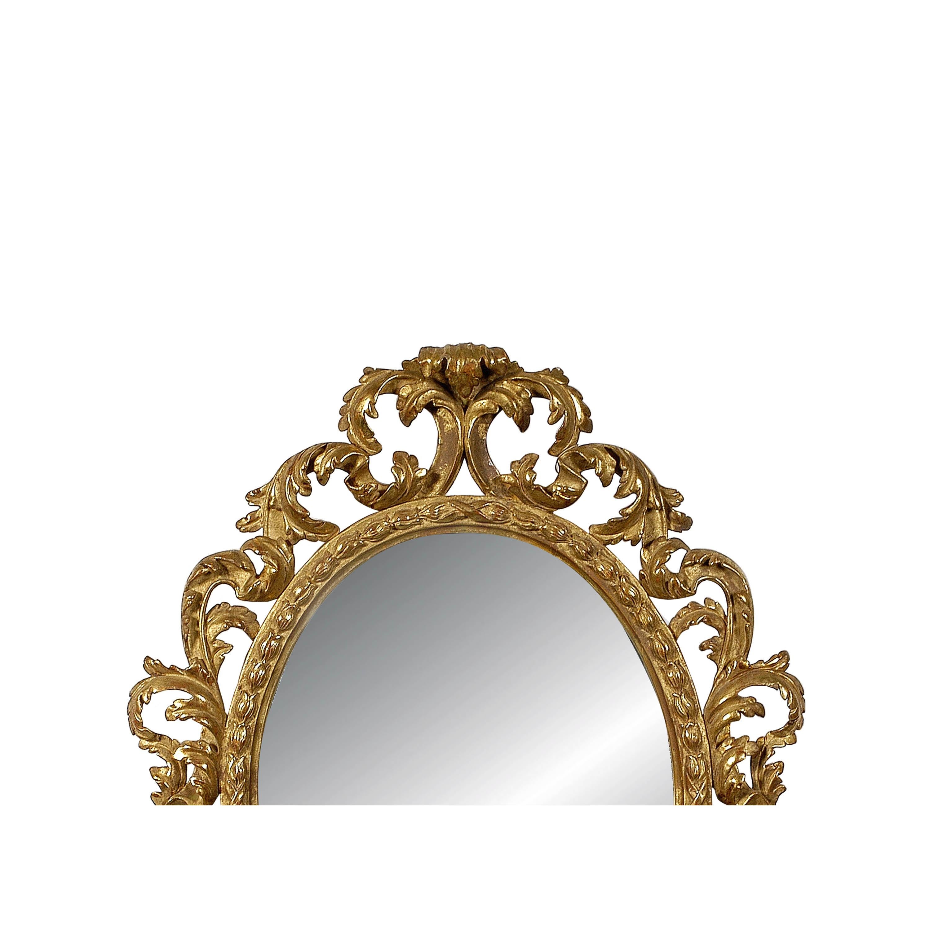 Late 20th Century Neoclassical Baroque Leaf Gold Foil Hand Carved Wooden Mirror, 1970 For Sale