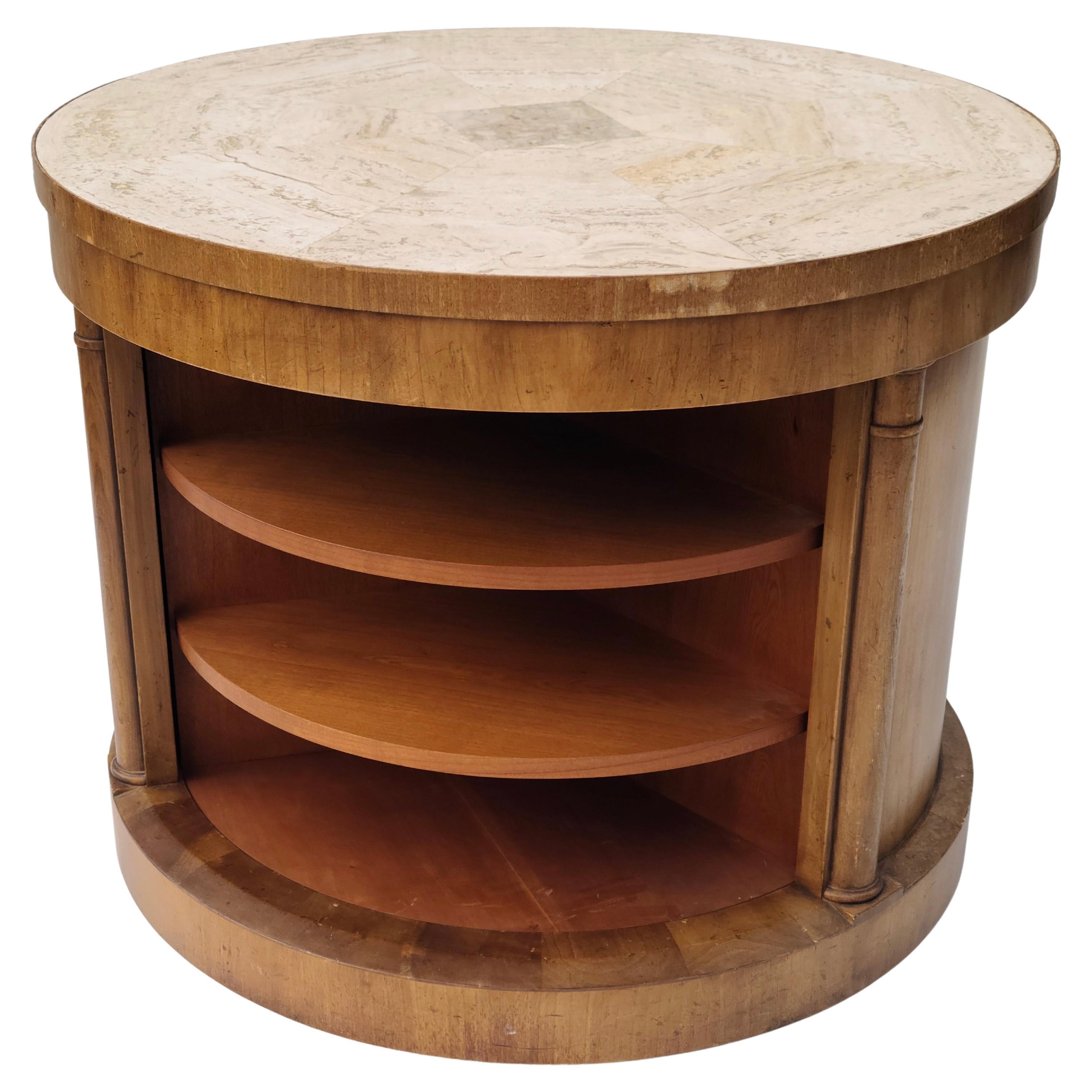 Cherry Neoclassical Barrister Speak Easy Table by Baker Travertine Walnut Cylinder For Sale