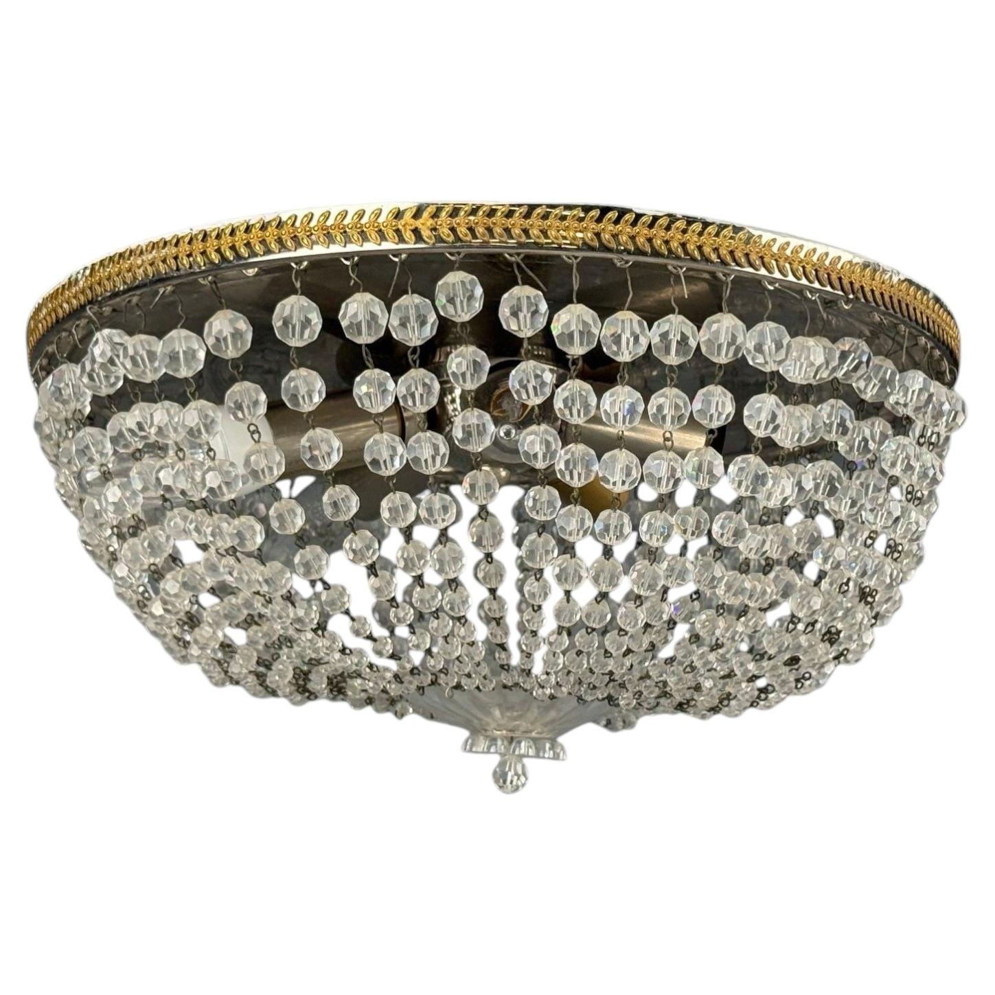 Neoclassical, Basket Flush Mount Ceiling Light, Bronze, Crystal, France, 20th c.