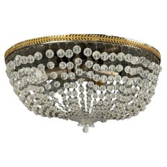Neoclassical, Basket Flush Mount Ceiling Light, Bronze, Crystal, France, 20th c.