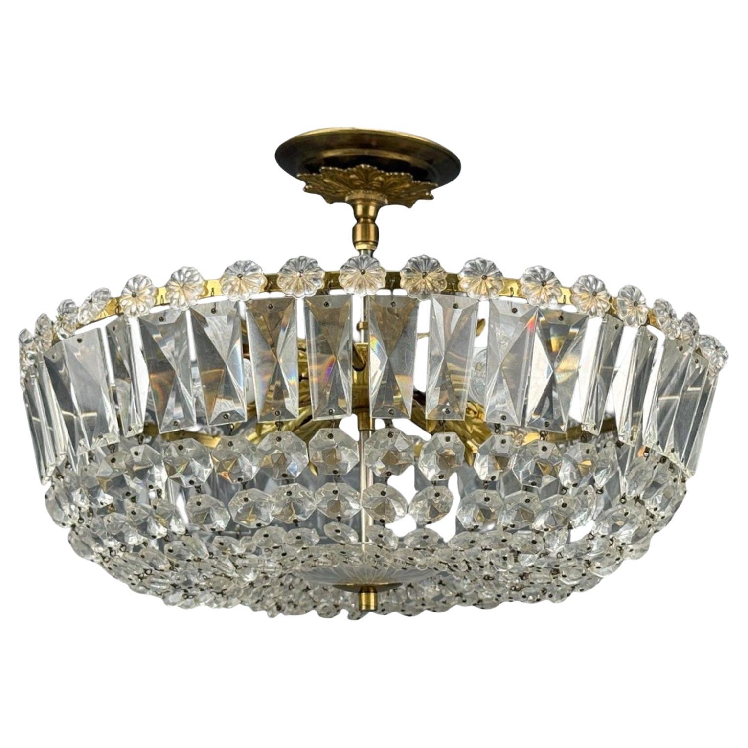 Neoklassisch, Korb-Hängeleuchte, Bronze, Kristall, Frankreich, 20. im Angebot