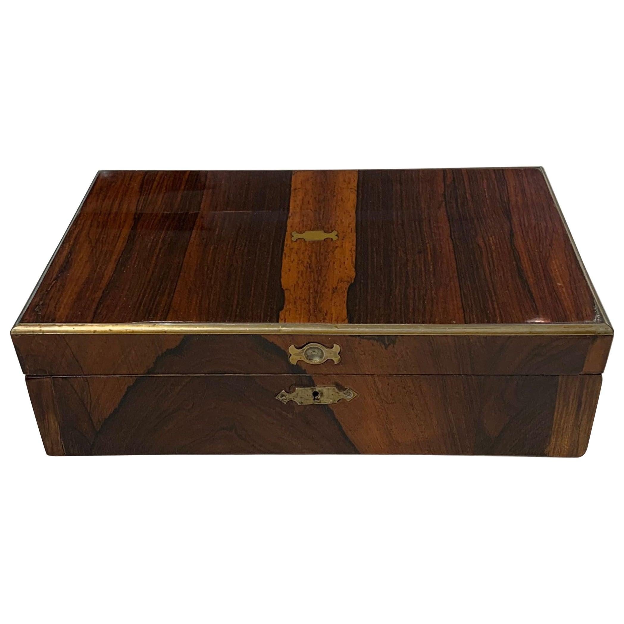 Neoclassical Biedermeier Box, Rosewood Veneer, Brass Inlays, England, circa 1830 For Sale