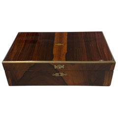 Neoclassical Biedermeier Box, Rosewood Veneer, Brass Inlays, England, circa 1830