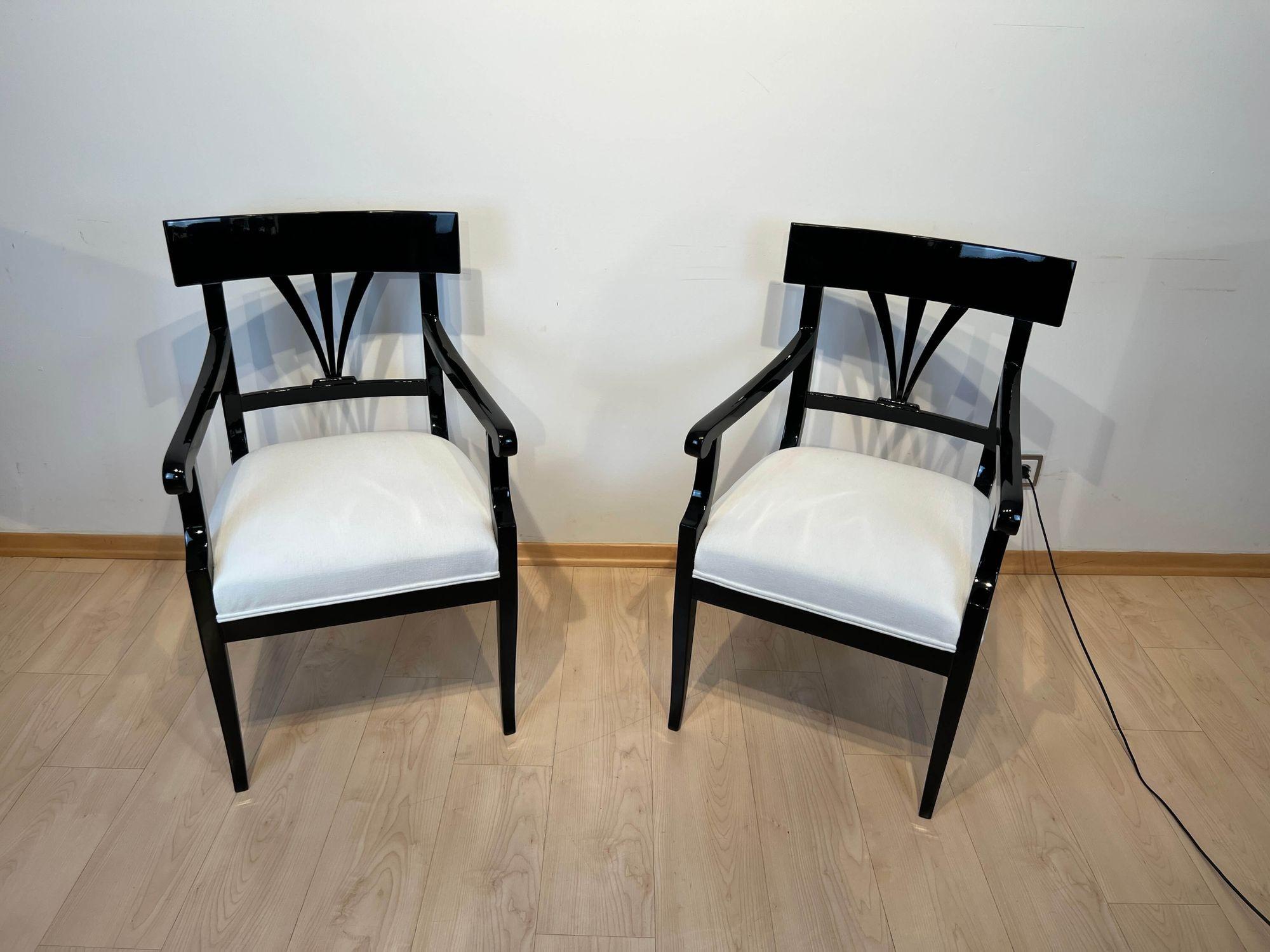 Lacquered Neoclassical Biedermeier Armchair, Black Lacquer, South Germany, circa 1900