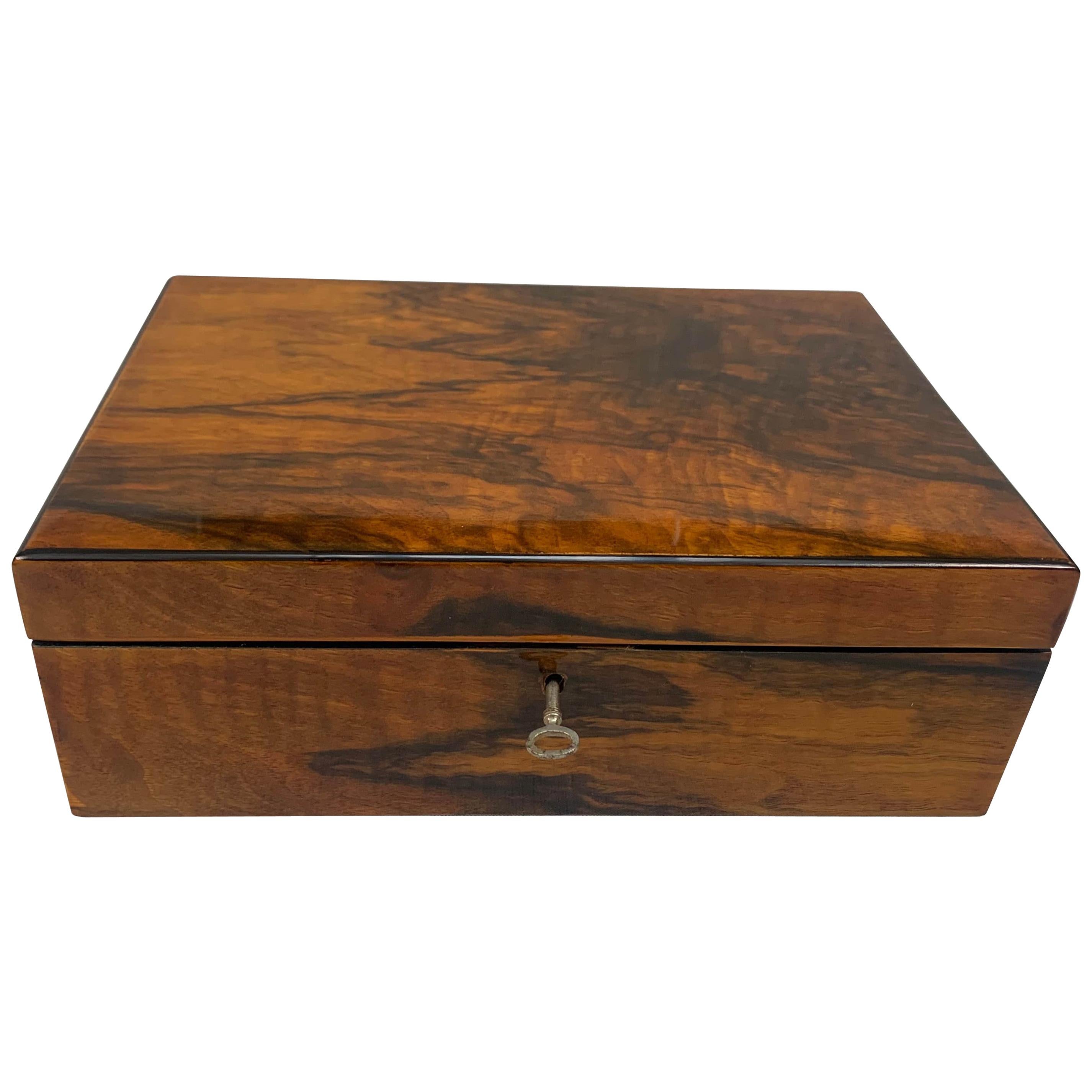 Neoclassical Biedermeier Casket Box, Walnut Veneer, South Germany, circa 1830