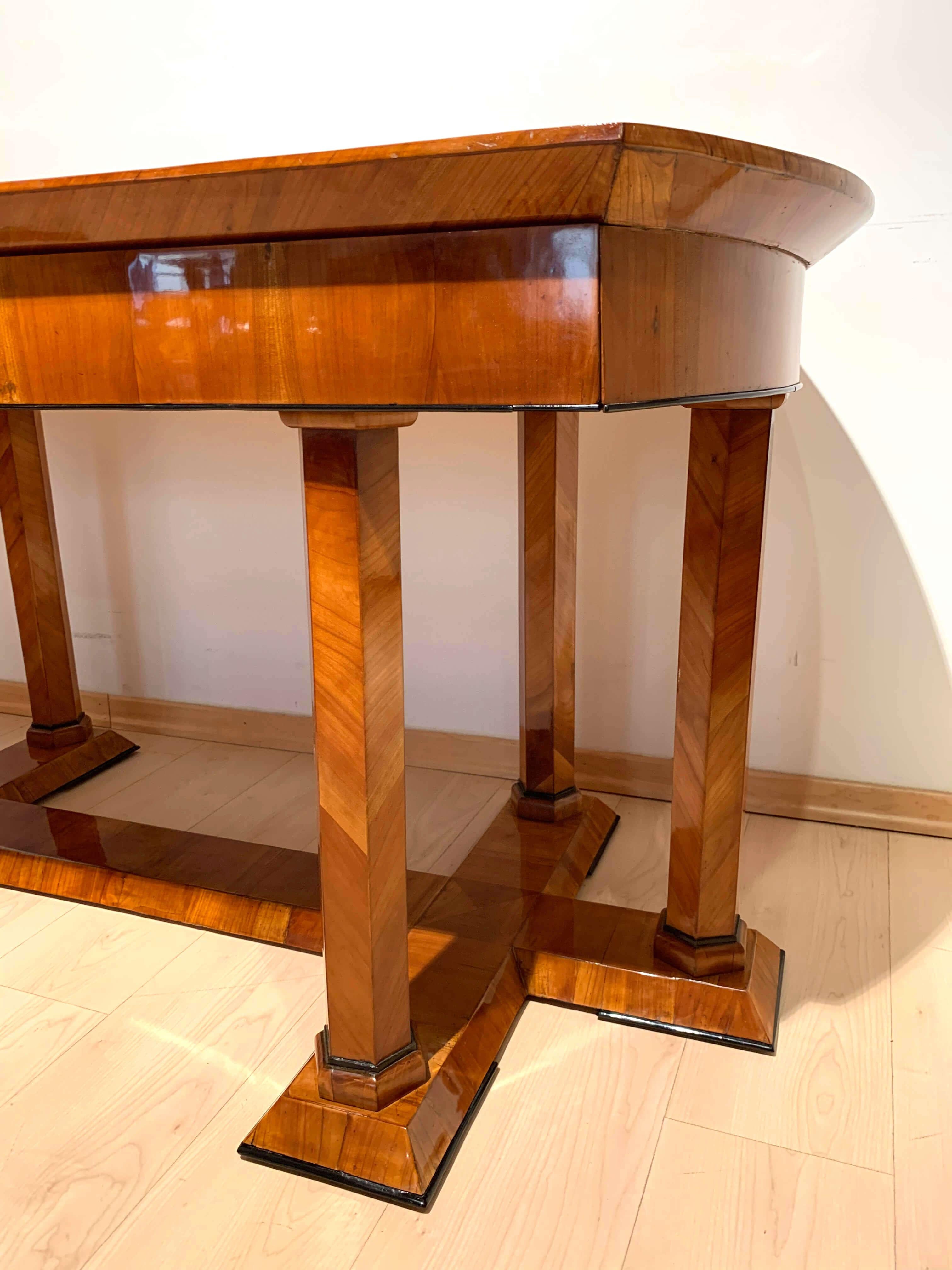 Neoclassical Biedermeier Desk, Cherry Veneer, Six Columns, Austria, circa 1830 For Sale 6