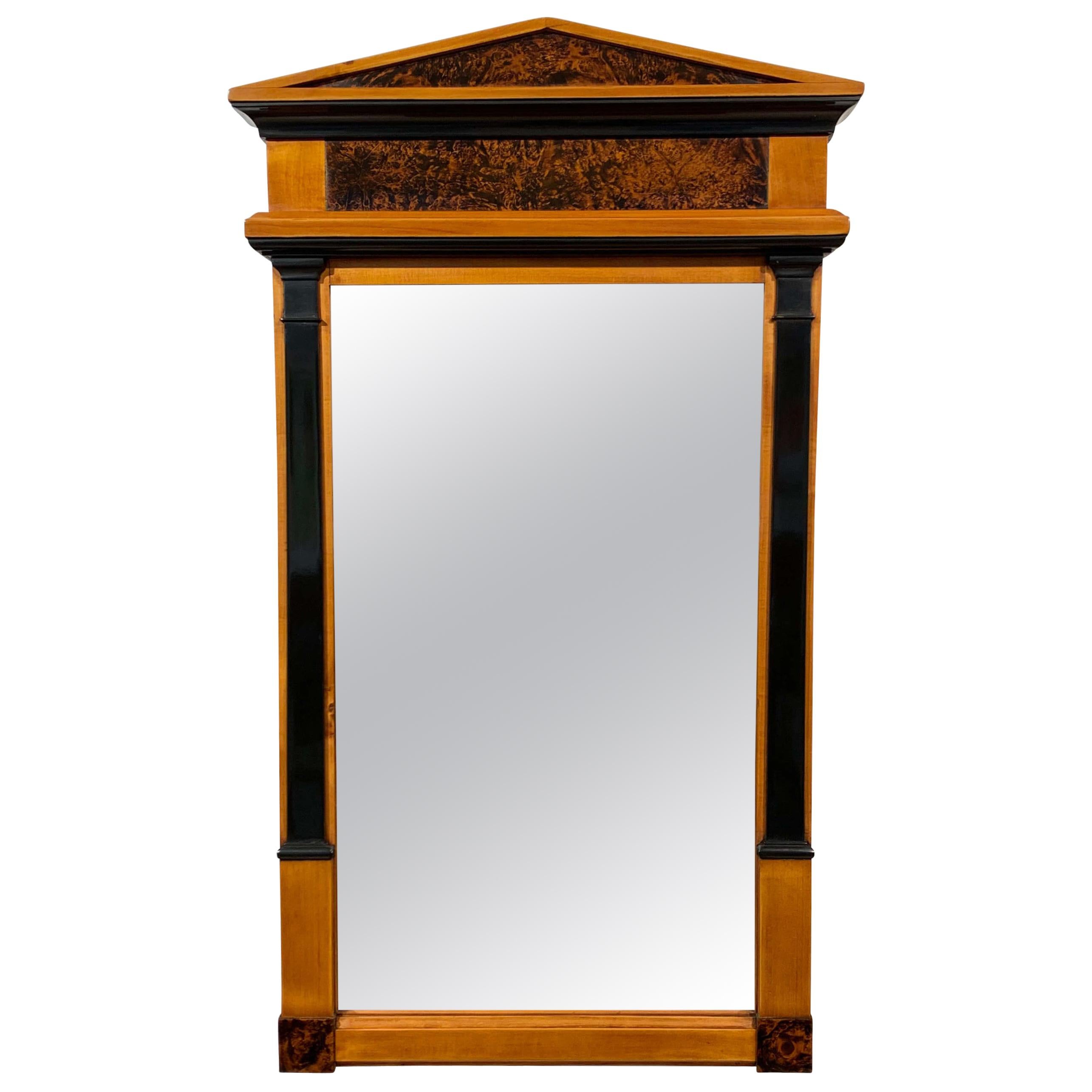 Neoclassical Biedermeier Mirror, Cherry, Walnut Roots, South Germany, circa 1820