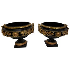 Neoclassical Black and Gold Cast Iron Urns