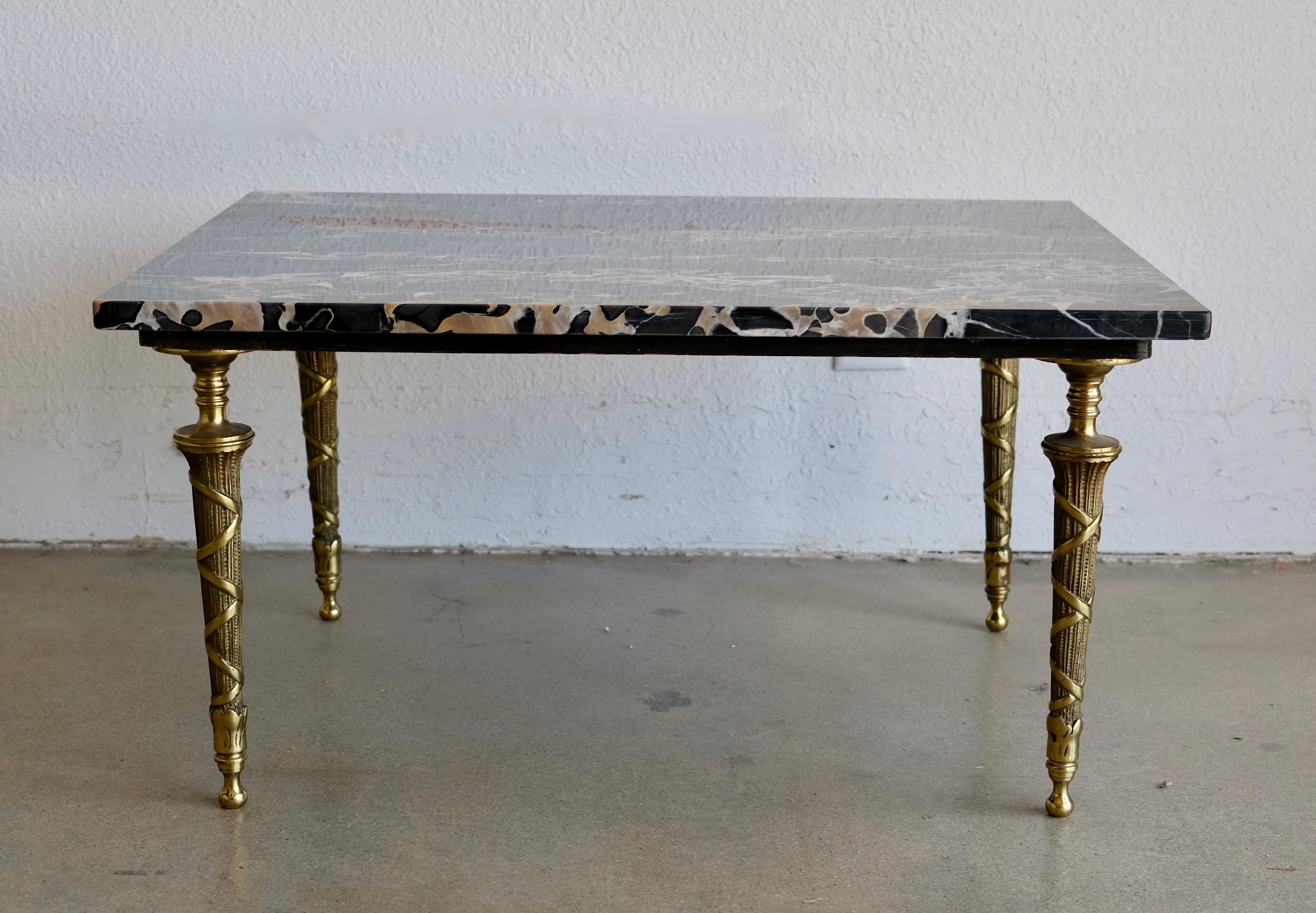 Neoclassical Italian Black Marble and Bronze Side or Petite Cocktail Table For Sale 5