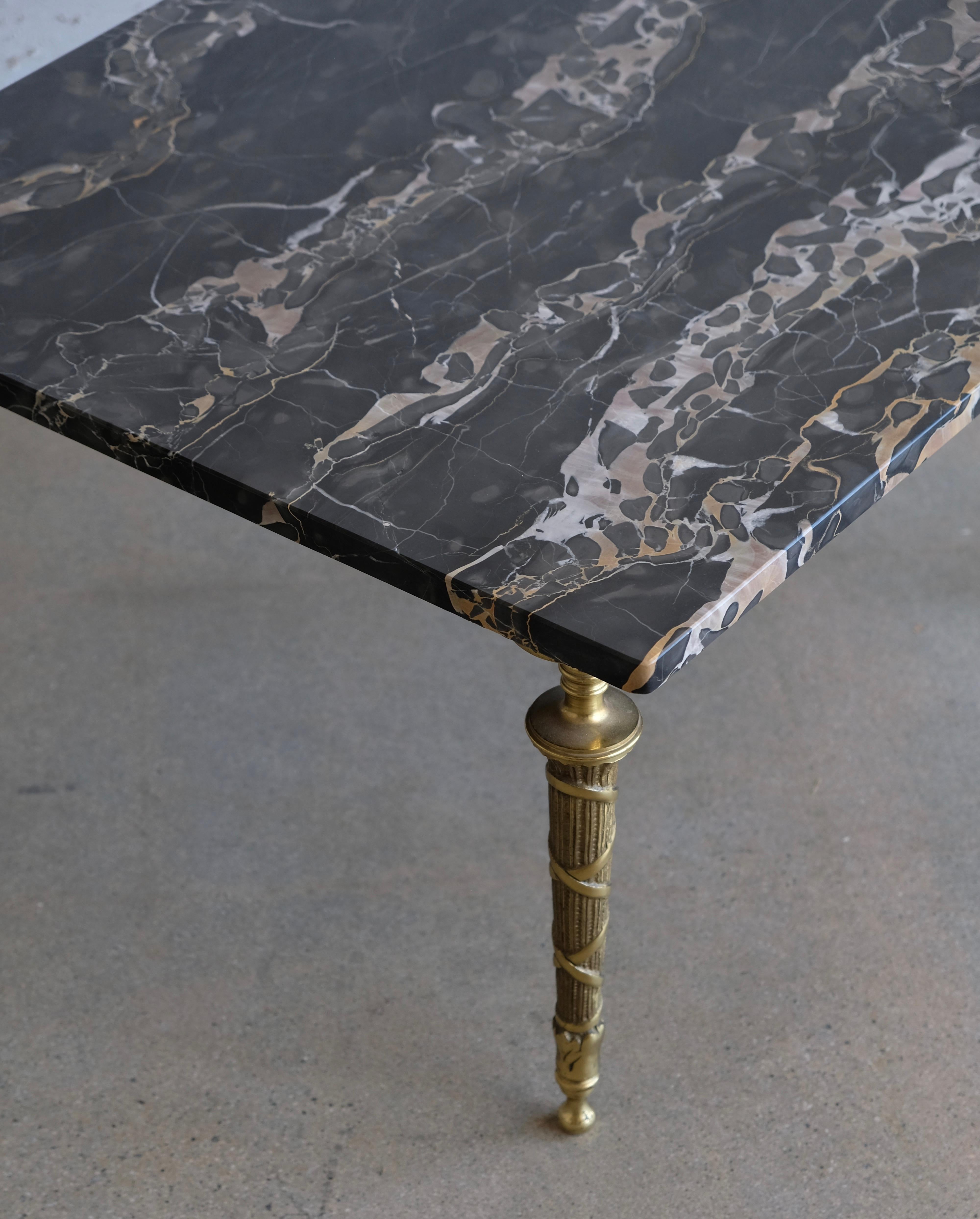 Neoclassical Italian Black Marble and Bronze Side or Petite Cocktail Table For Sale 8