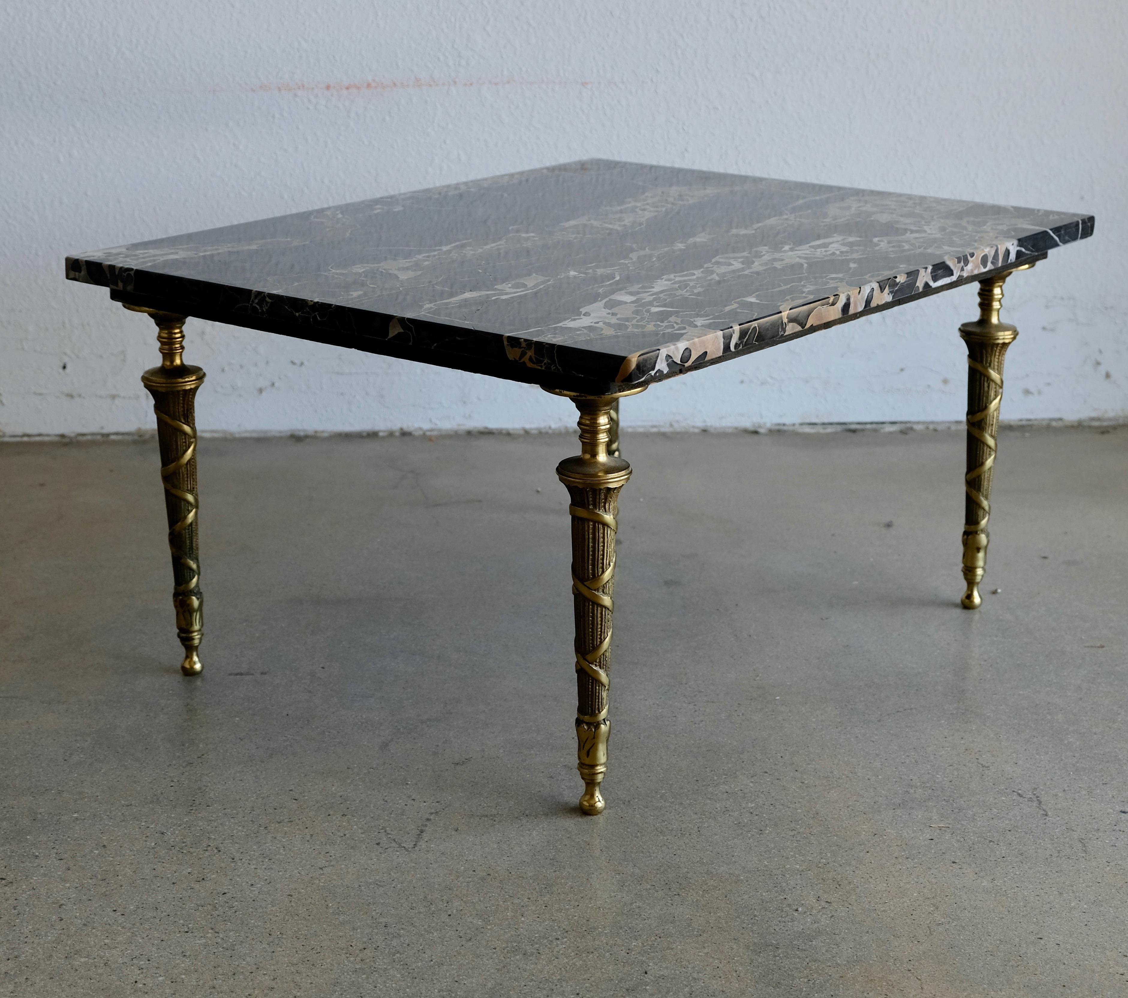 Neoclassical Italian Black Marble and Bronze Side or Petite Cocktail Table For Sale 9