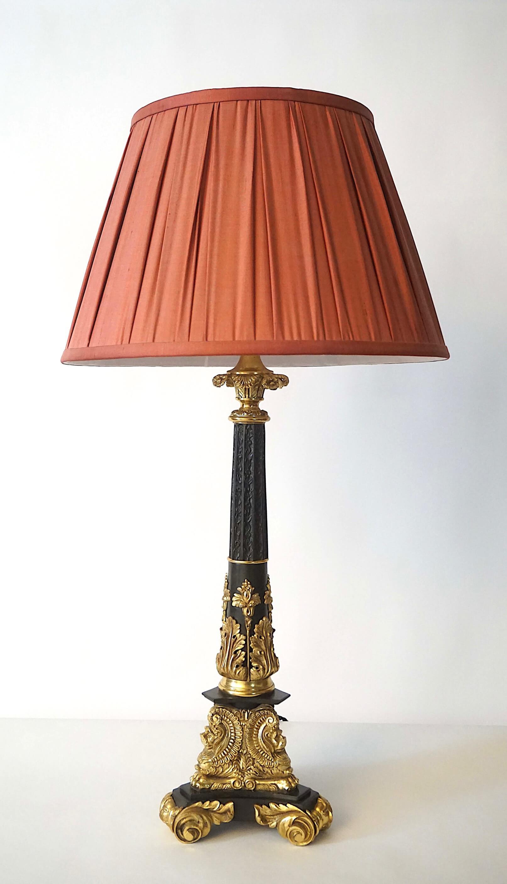Neoclassical Black and Ormolu Bronze Sinumbra Base Table Lamp, circa 1835 In Good Condition For Sale In Kinderhook, NY