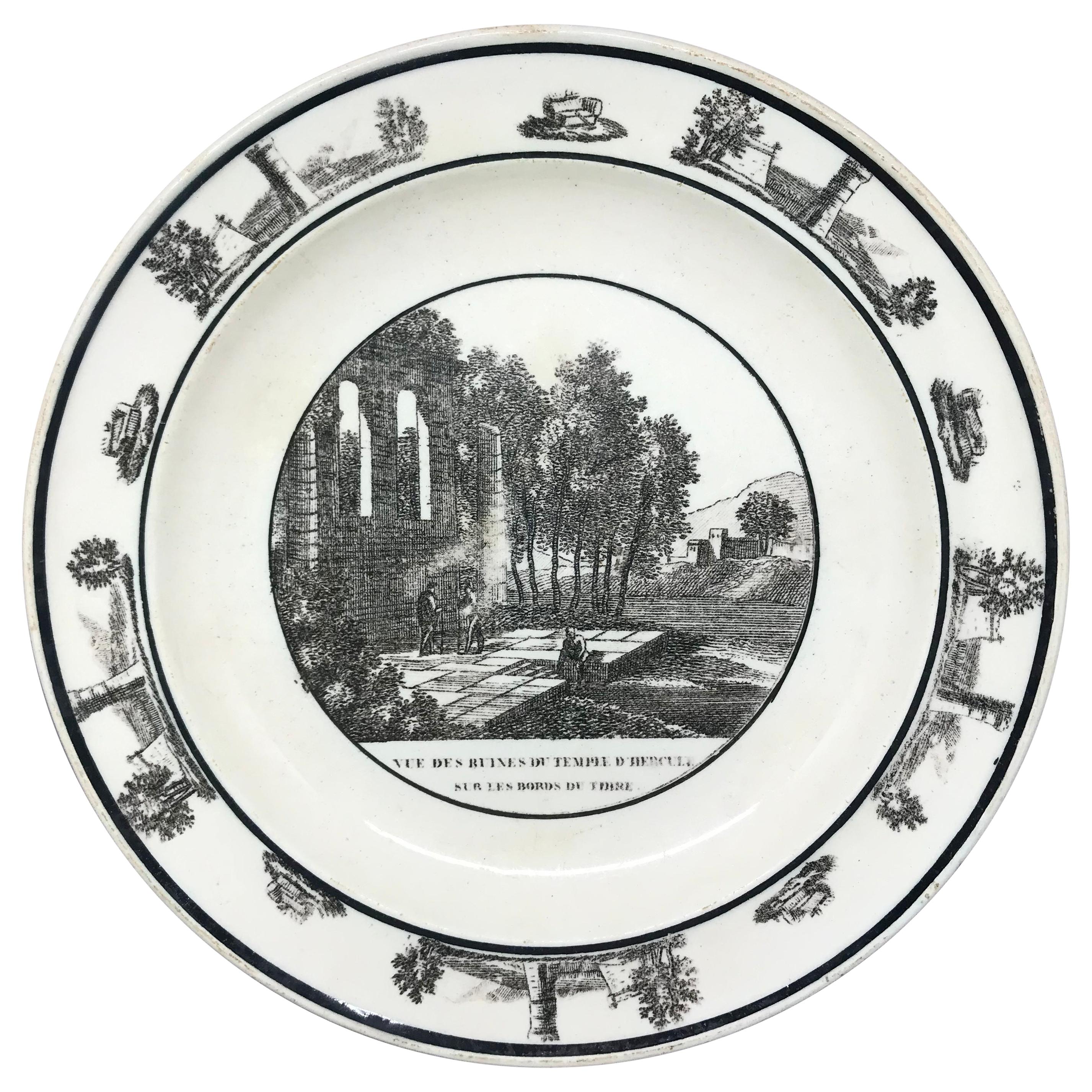 Assiette néoclassique en faïence noire et blanche