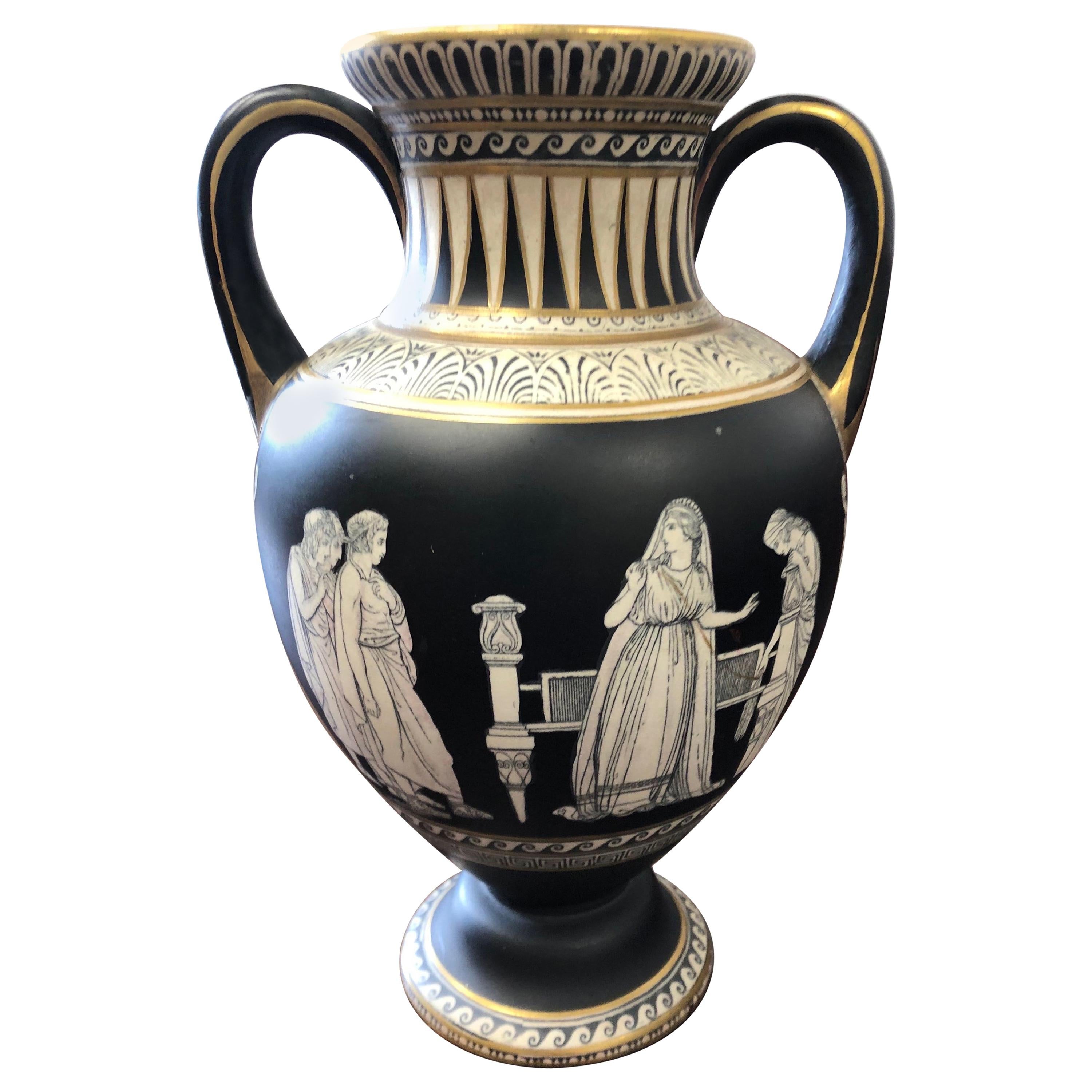 Neoclassical black and white Prattware Vase For Sale