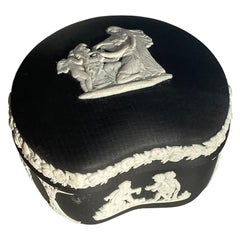Neoclassical Black Ceramic Jasperware Wedgwood Trinket Box or Vide Poche England