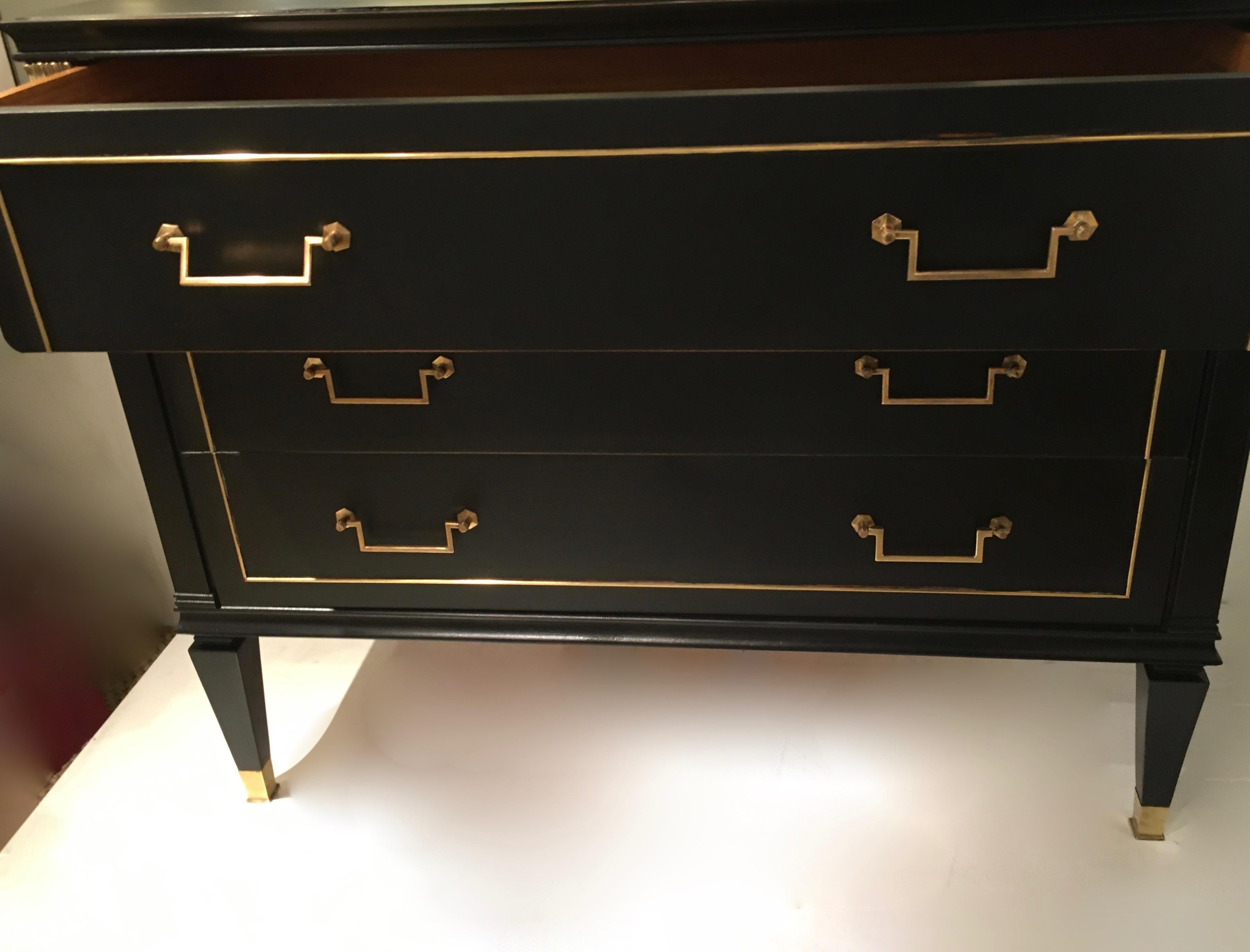 Neoclassical Black Lacquer Chest of Drawers by Jacques Quinet, France, 1948 4
