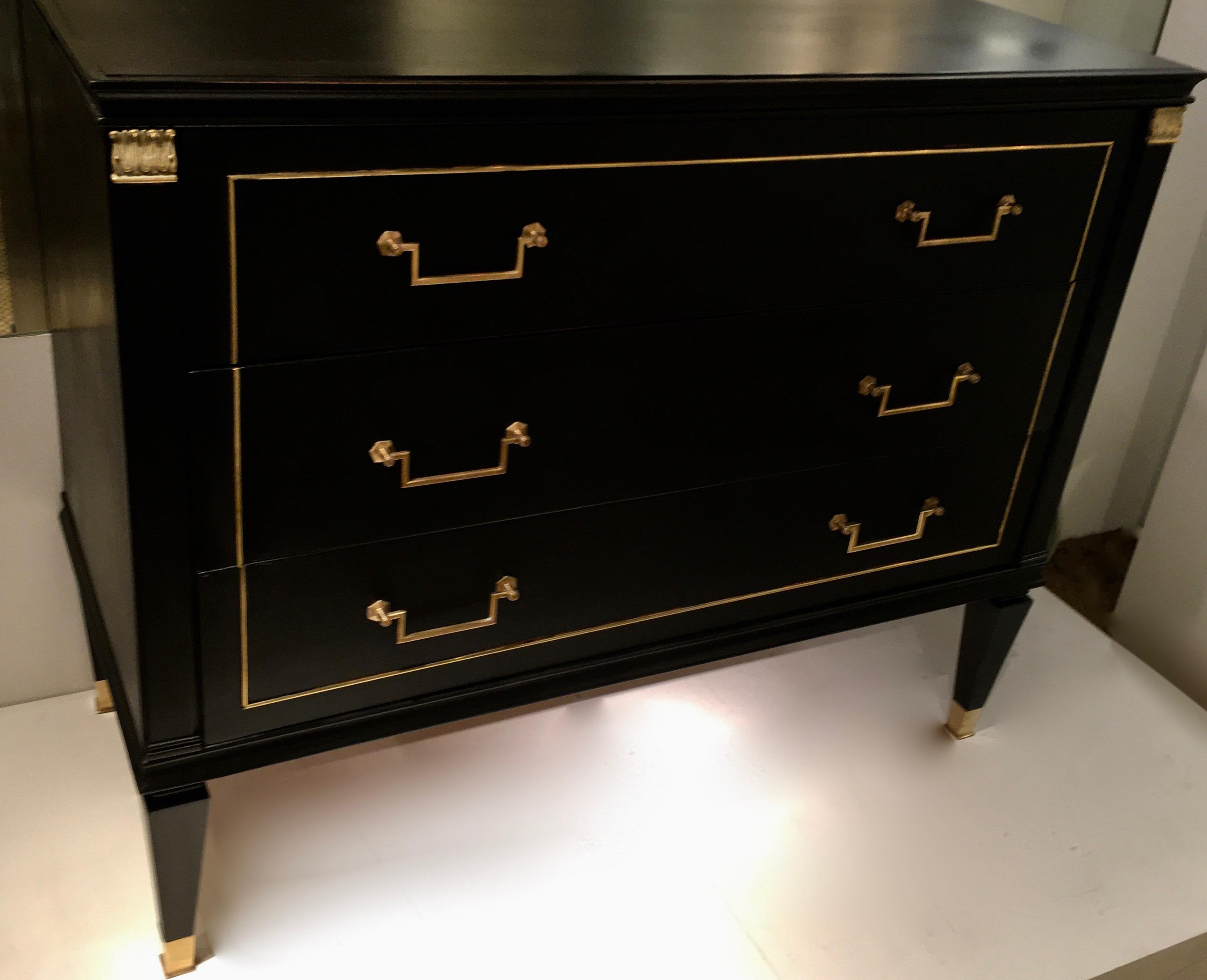 Lacquered Neoclassical Black Lacquer Chest of Drawers by Jacques Quinet, France, 1948