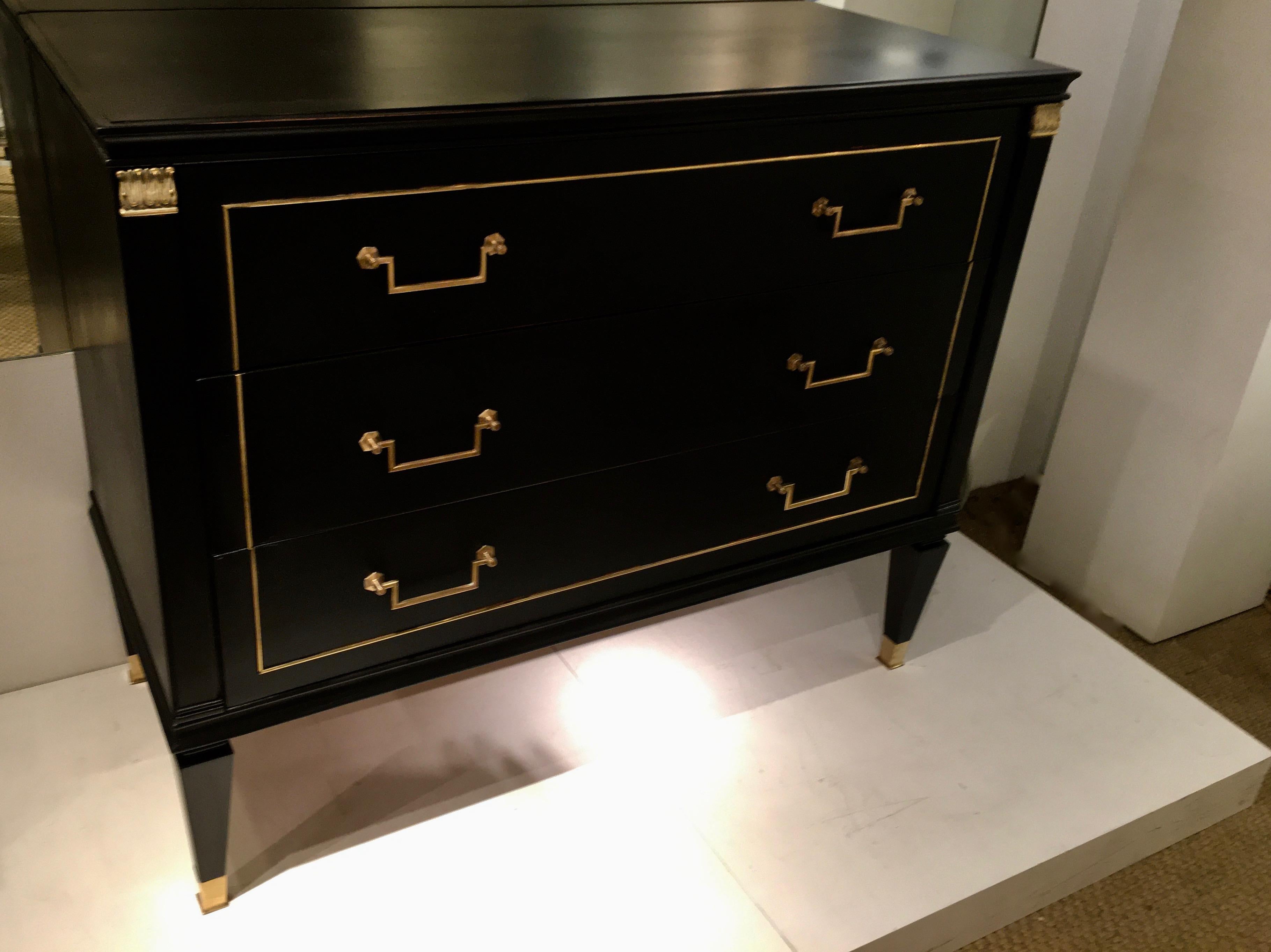 Neoclassical Black Lacquer Chest of Drawers by Jacques Quinet, France, 1948 2