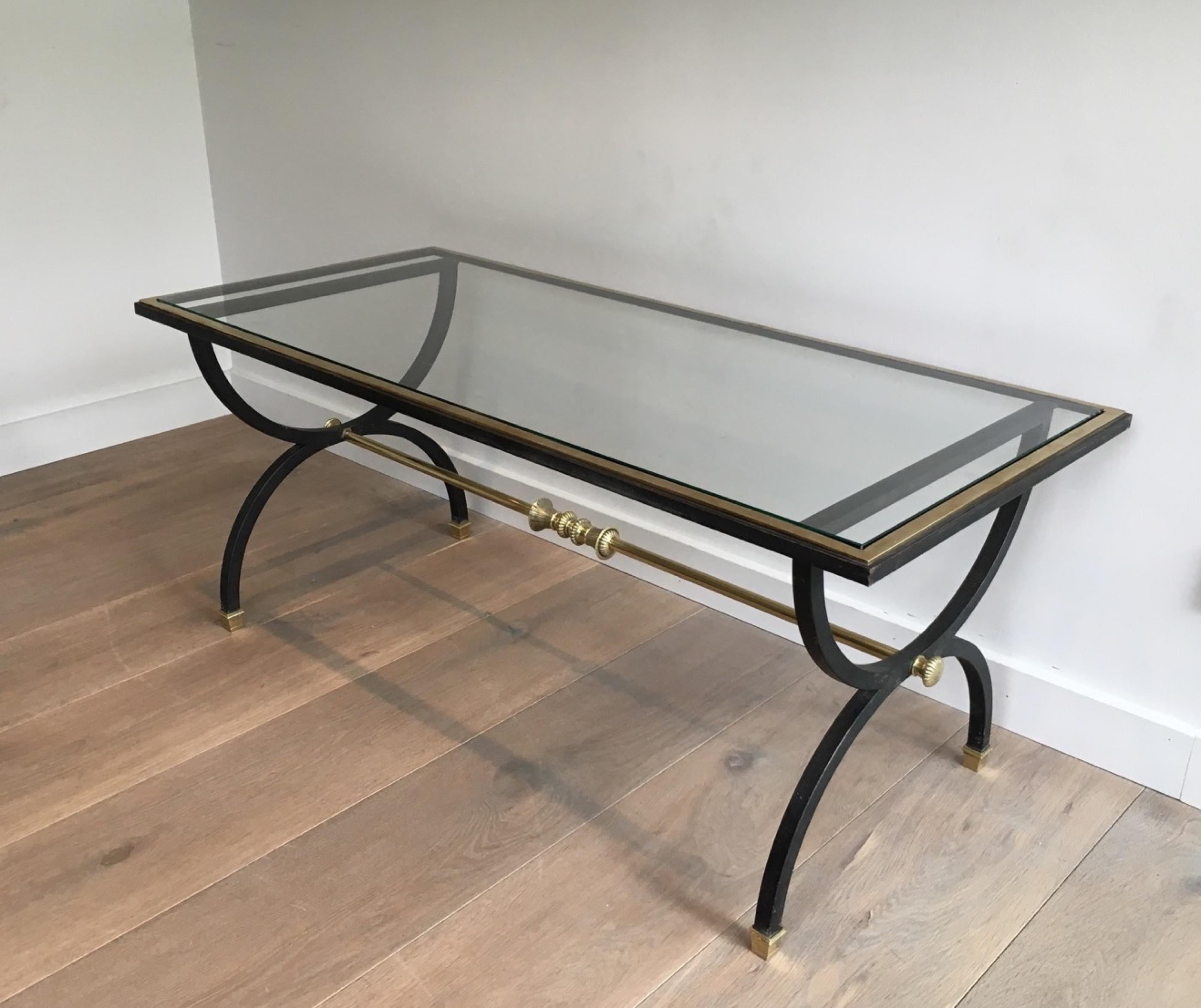 Neoclassical Black Steel and Brass Coffee Table, circa 1950 For Sale 9