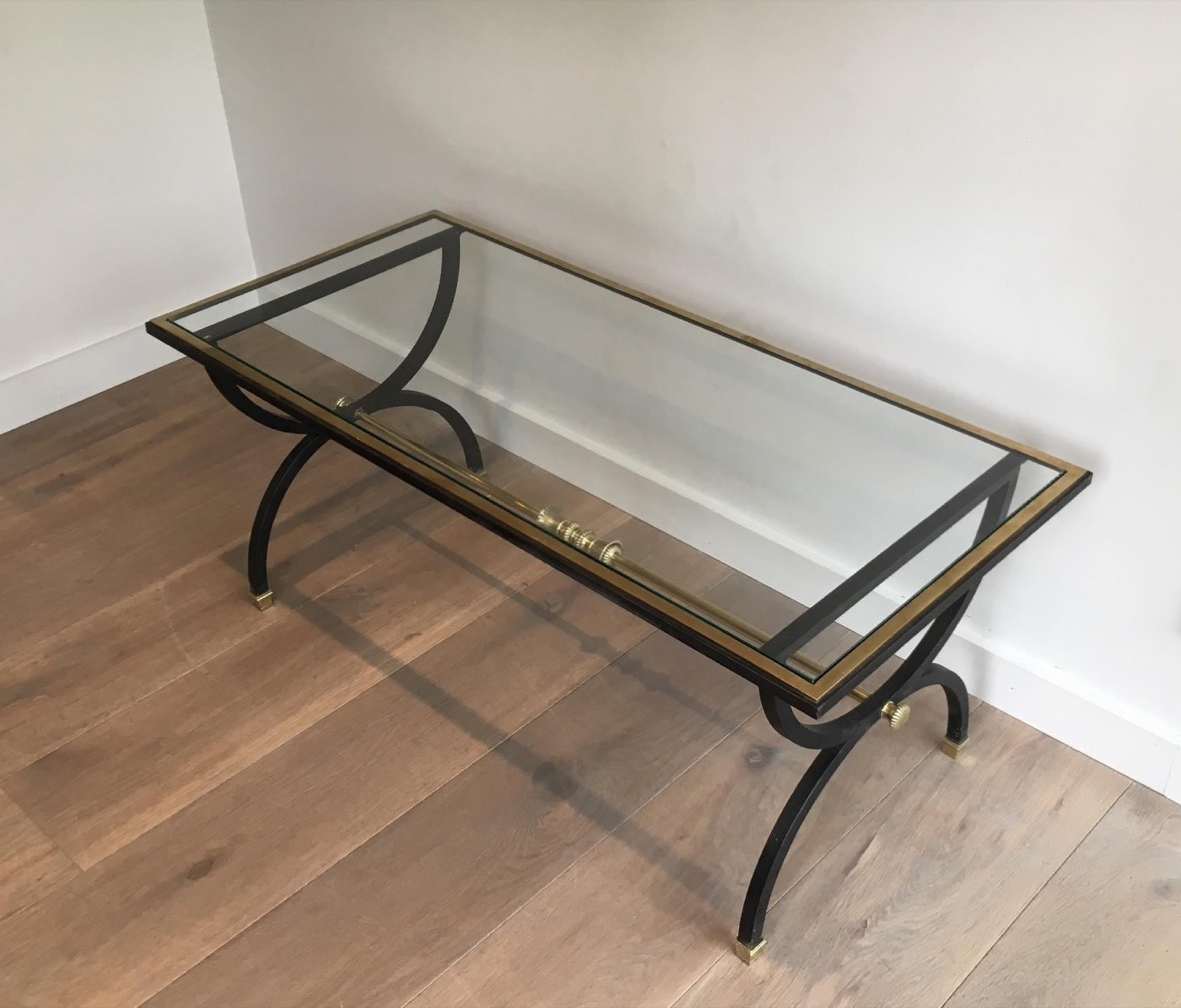 Neoclassical Black Steel and Brass Coffee Table, circa 1950 10