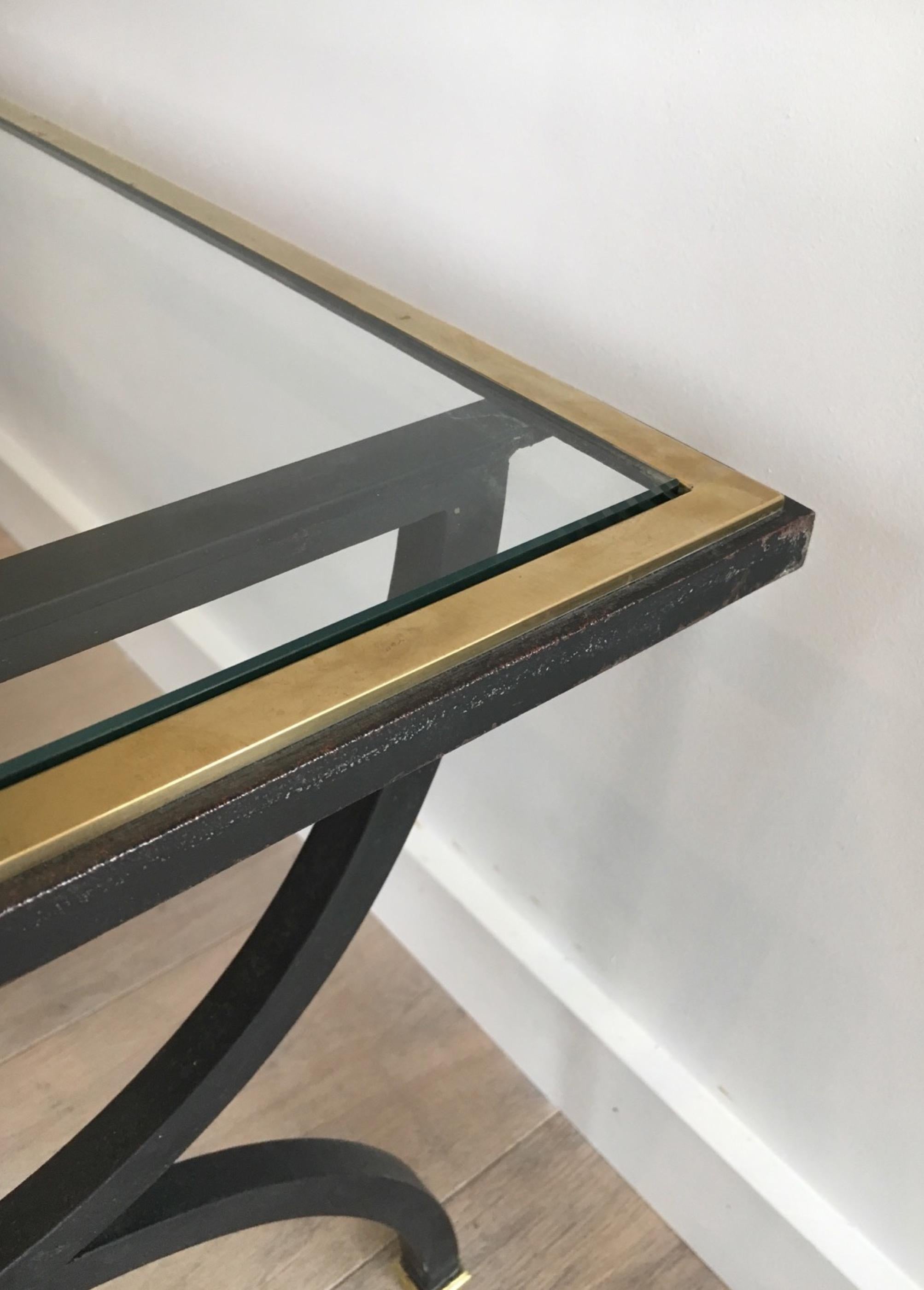 Neoclassical Black Steel and Brass Coffee Table, circa 1950 For Sale 12