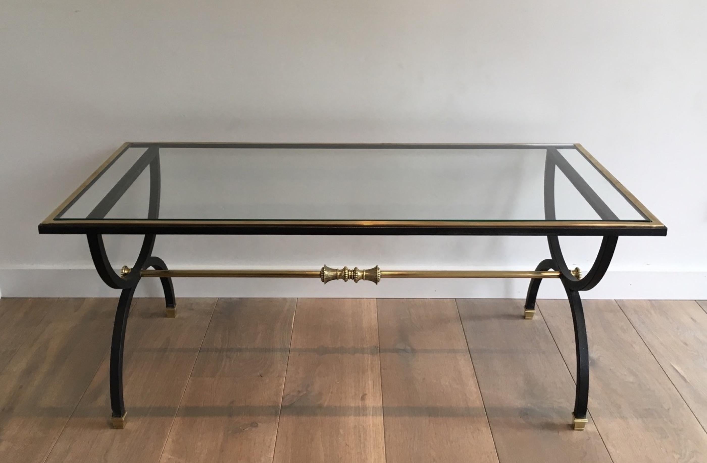 Neoclassical Black Steel and Brass Coffee Table, circa 1950 For Sale 13