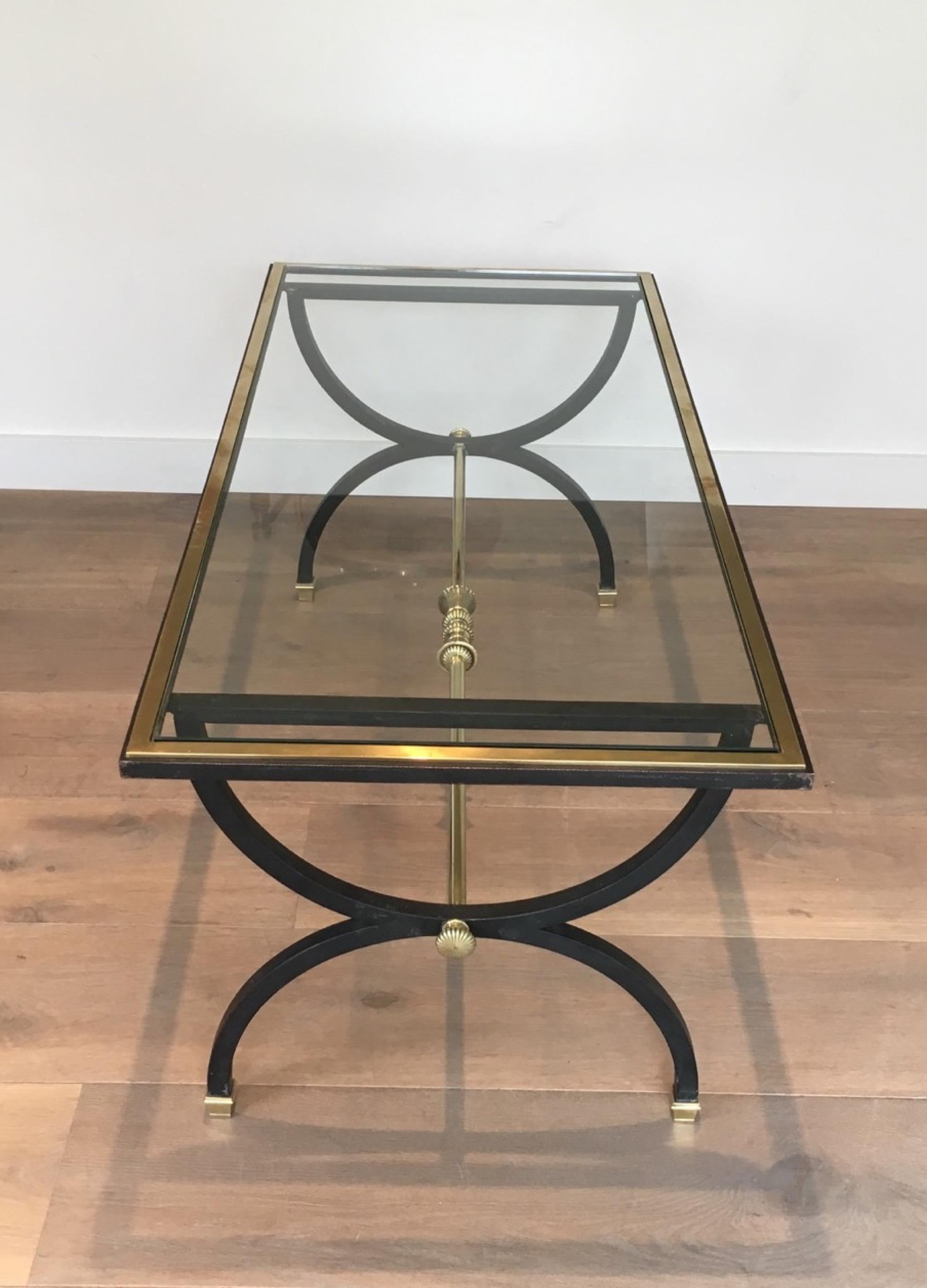 Neoclassical Black Steel and Brass Coffee Table, circa 1950 For Sale 14