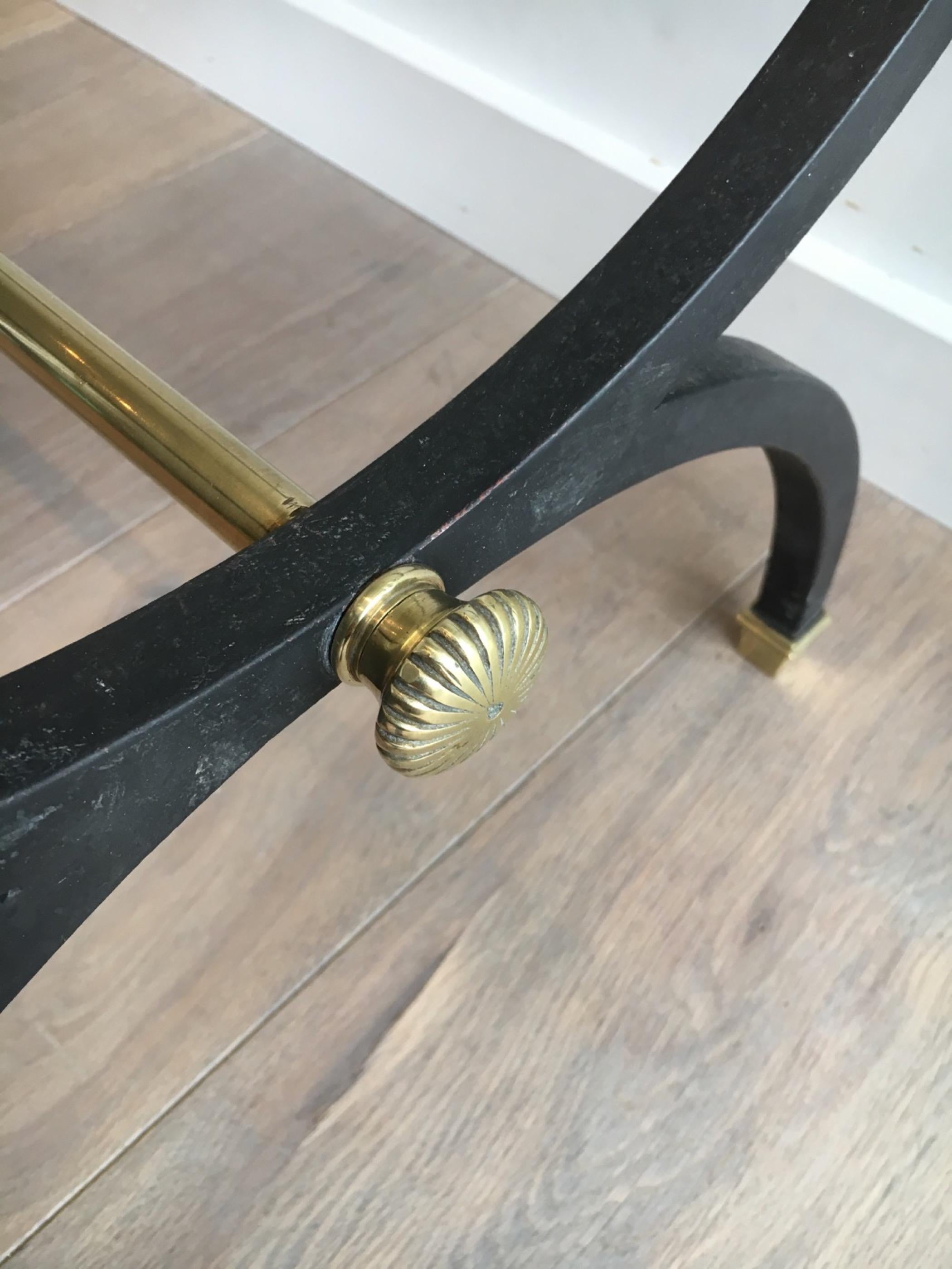 Neoclassical Black Steel and Brass Coffee Table, circa 1950 For Sale 4