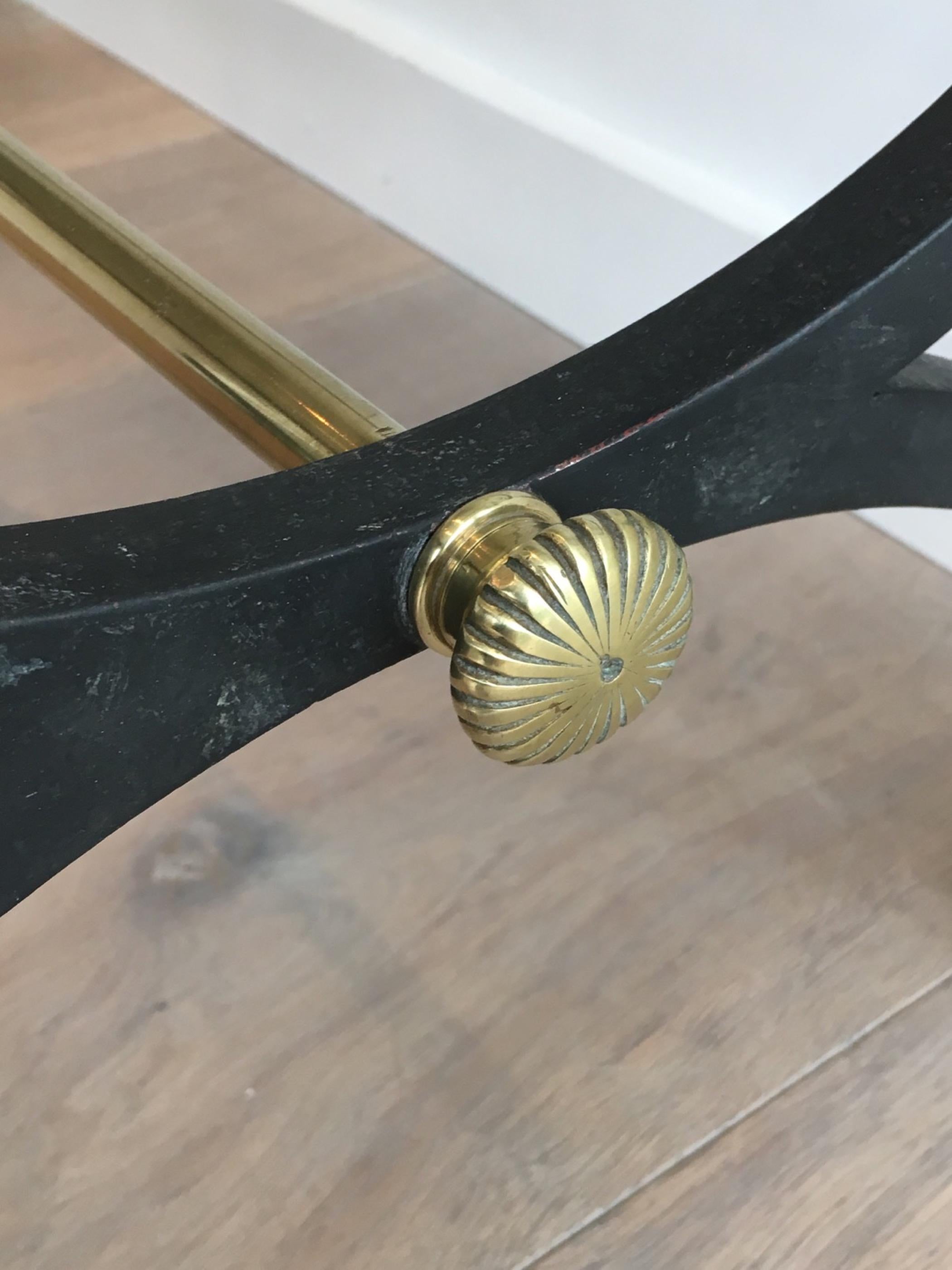 Neoclassical Black Steel and Brass Coffee Table, circa 1950 For Sale 5