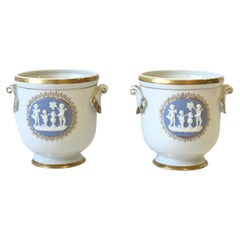 Neoclassical Blue and White Plant Flower Planter Cachepots, Pair