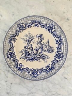 Neoclassical Blue and White Scenic Pastoral Porcelain Plates by Goddinger, Set O
