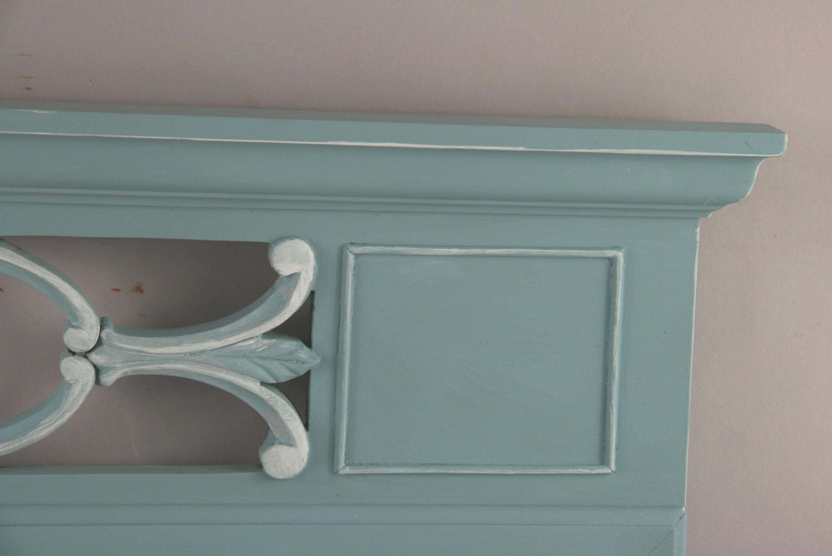 1-4072 neoclassical style antique  mirror hand painted in a French  pale blue
with white detailing.