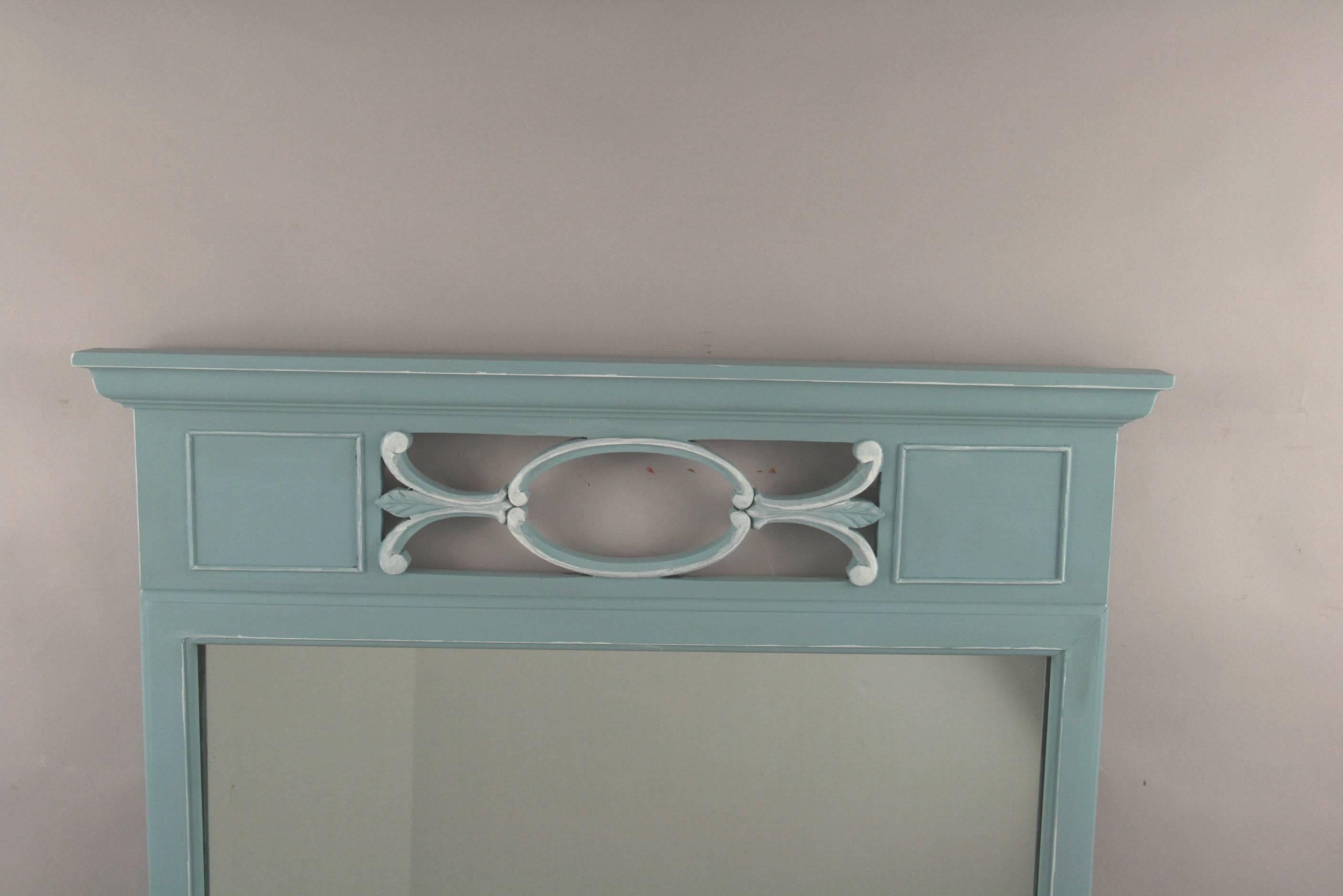 Mid-20th Century Antique Neoclassical Wood Mirror Painted  French Blue 1930's