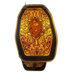 Neoclassical Boulle with Wood Inlay & Reticulated Brass Bar Cart, Italy