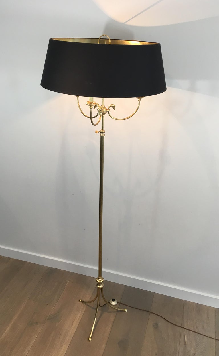 Neoclassical Brass Adjustable Floor Lamp with Swanheads For Sale 6