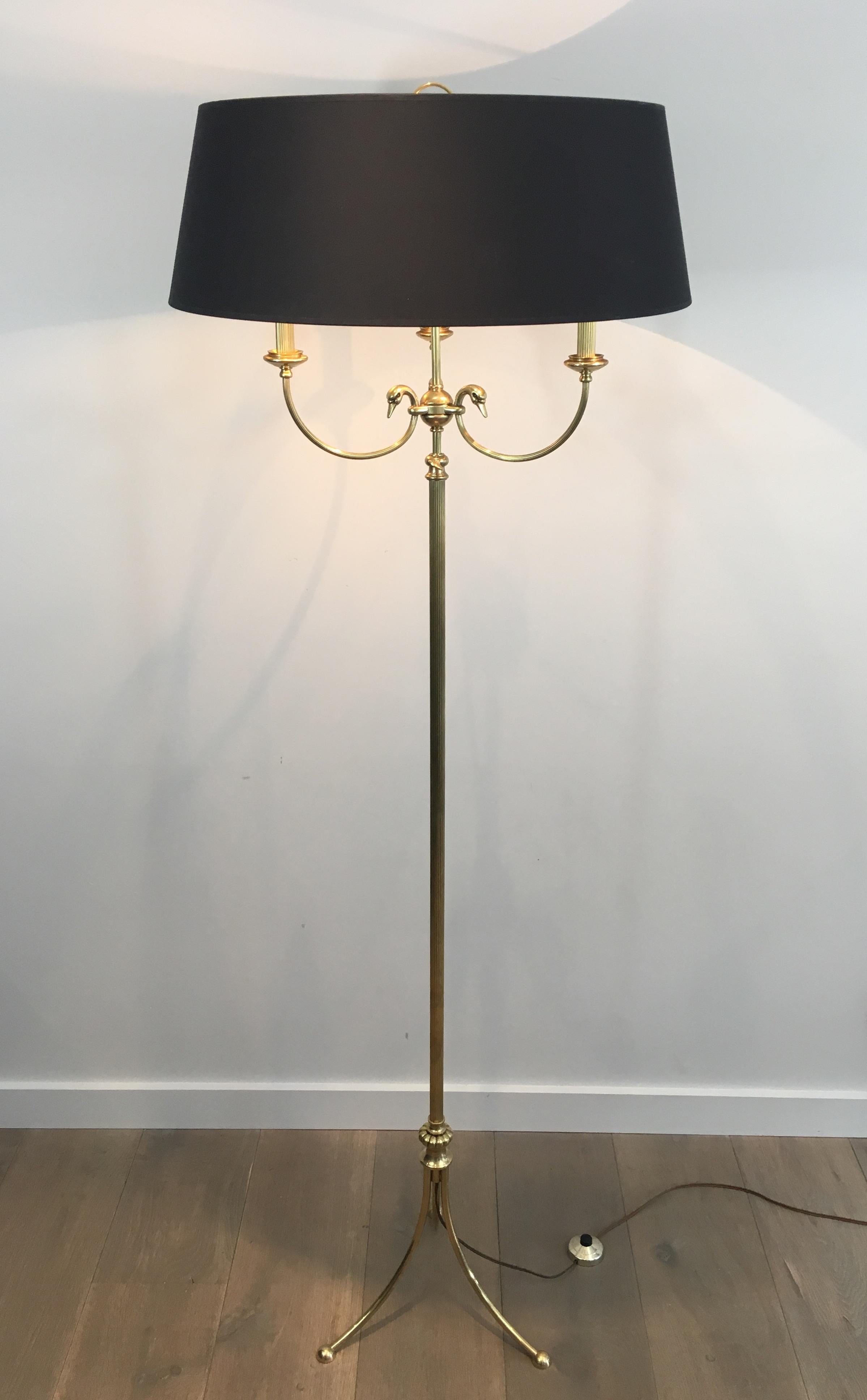 Neoclassical Brass Adjustable Floor Lamp with Swanheads 6
