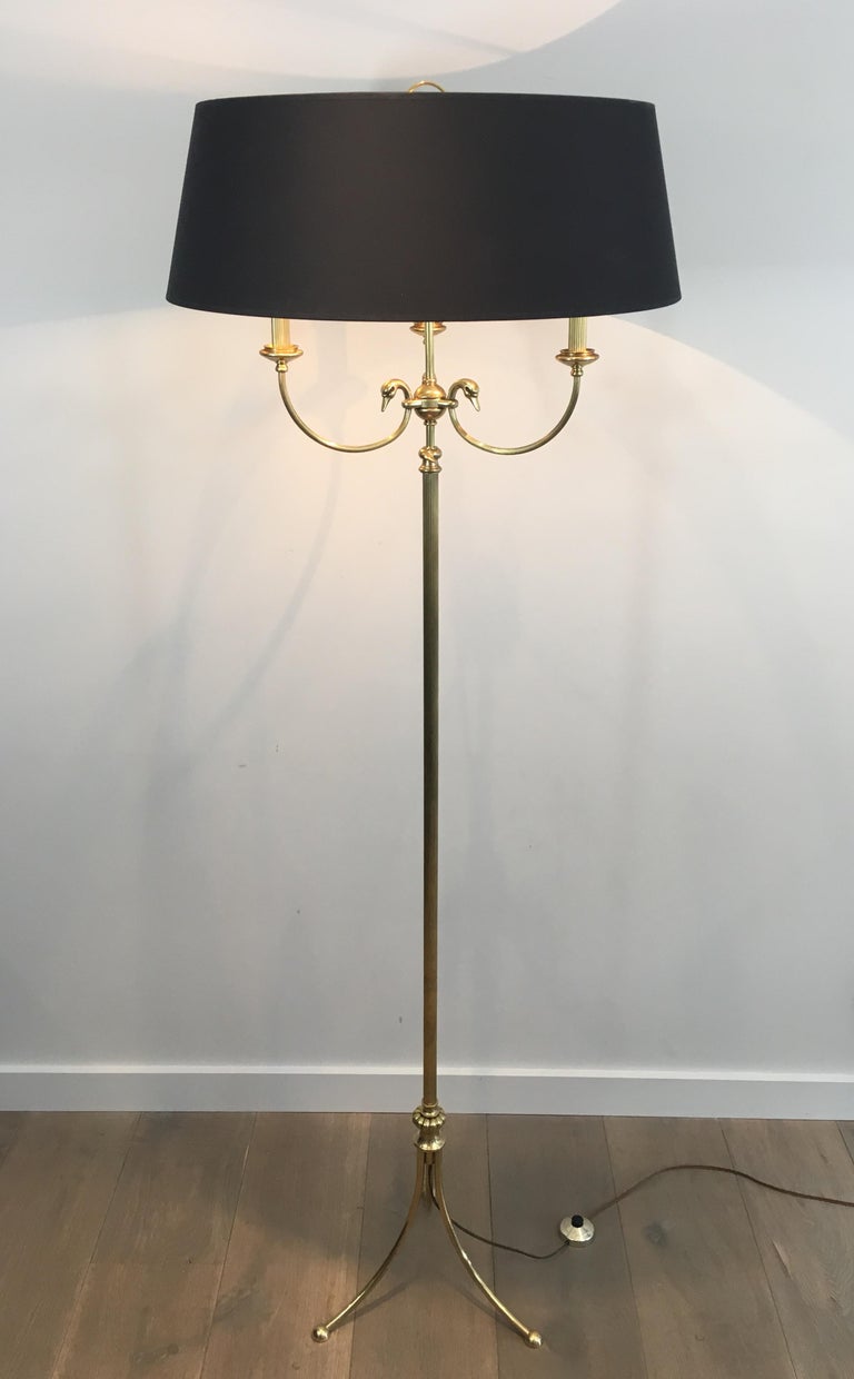 Neoclassical Brass Adjustable Floor Lamp with Swanheads For Sale 7