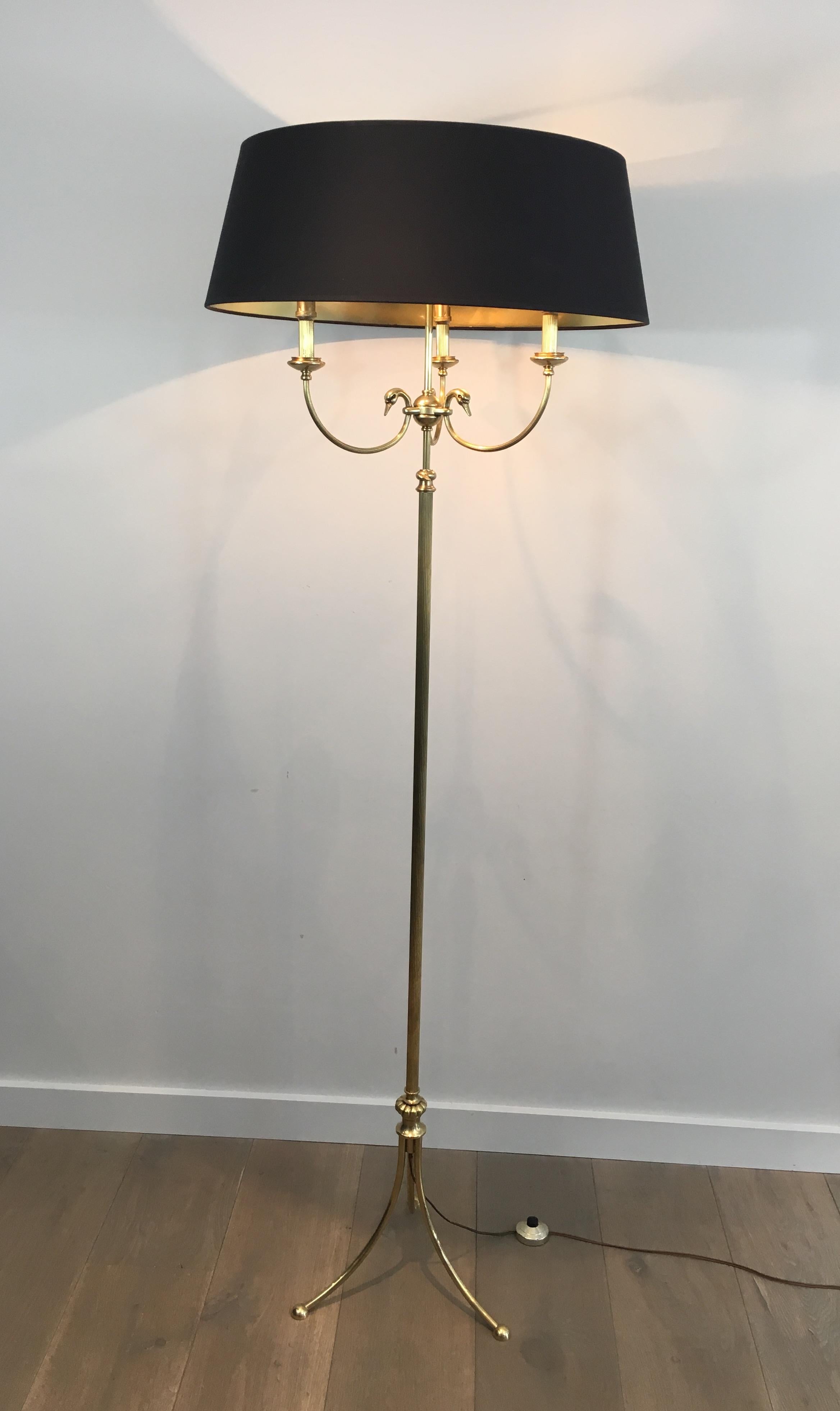 Neoclassical Brass Adjustable Floor Lamp with Swanheads 7