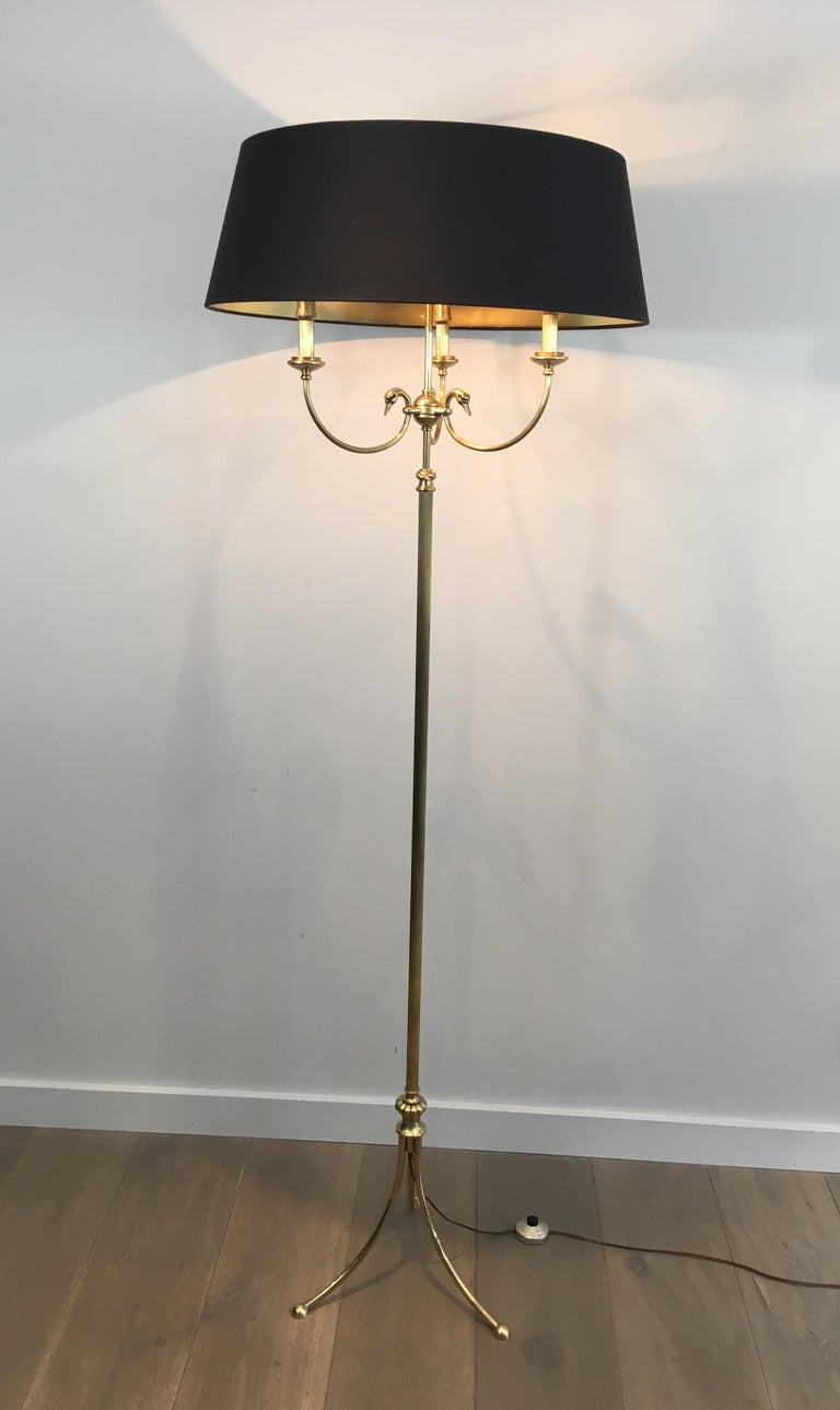 Neoclassical Brass Adjustable Floor Lamp with Swanheads For Sale 8