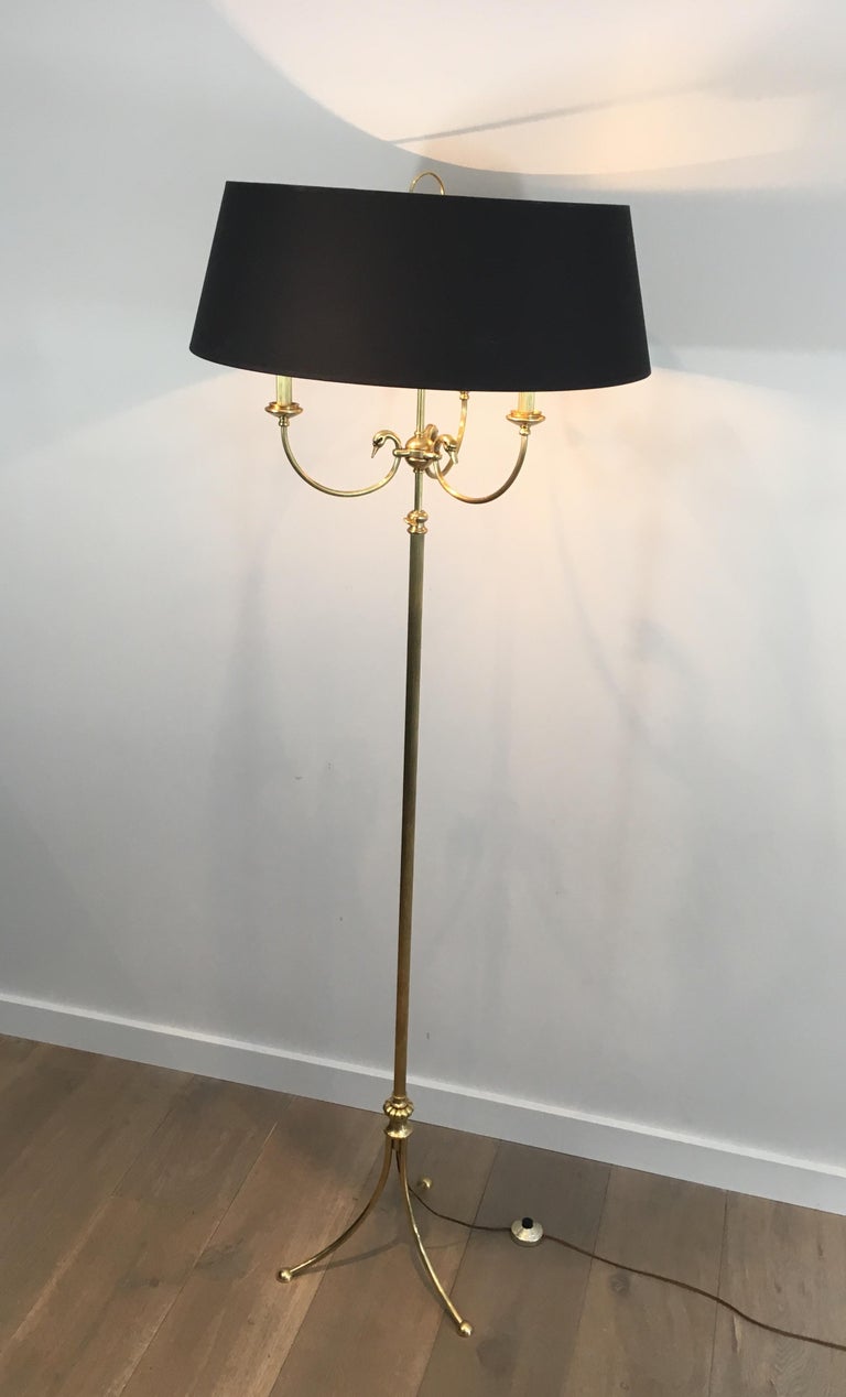 Neoclassical Brass Adjustable Floor Lamp with Swanheads For Sale 9