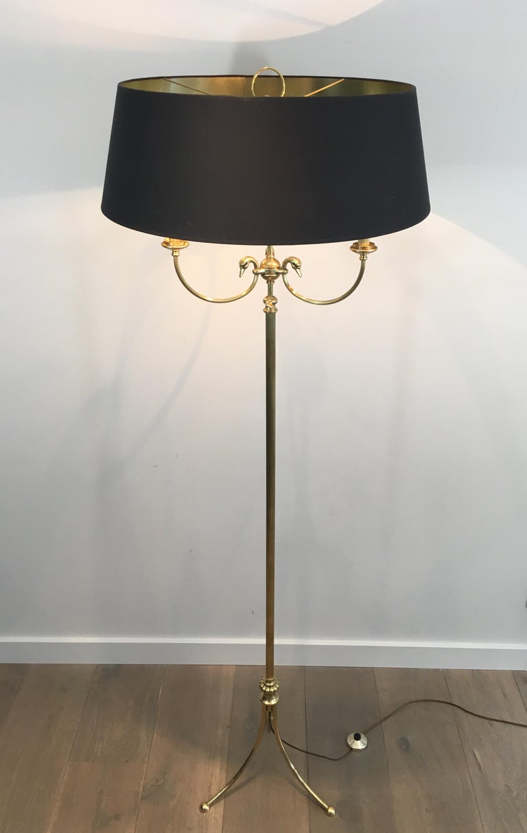 Neoclassical Brass Adjustable Floor Lamp with Swanheads For Sale 10