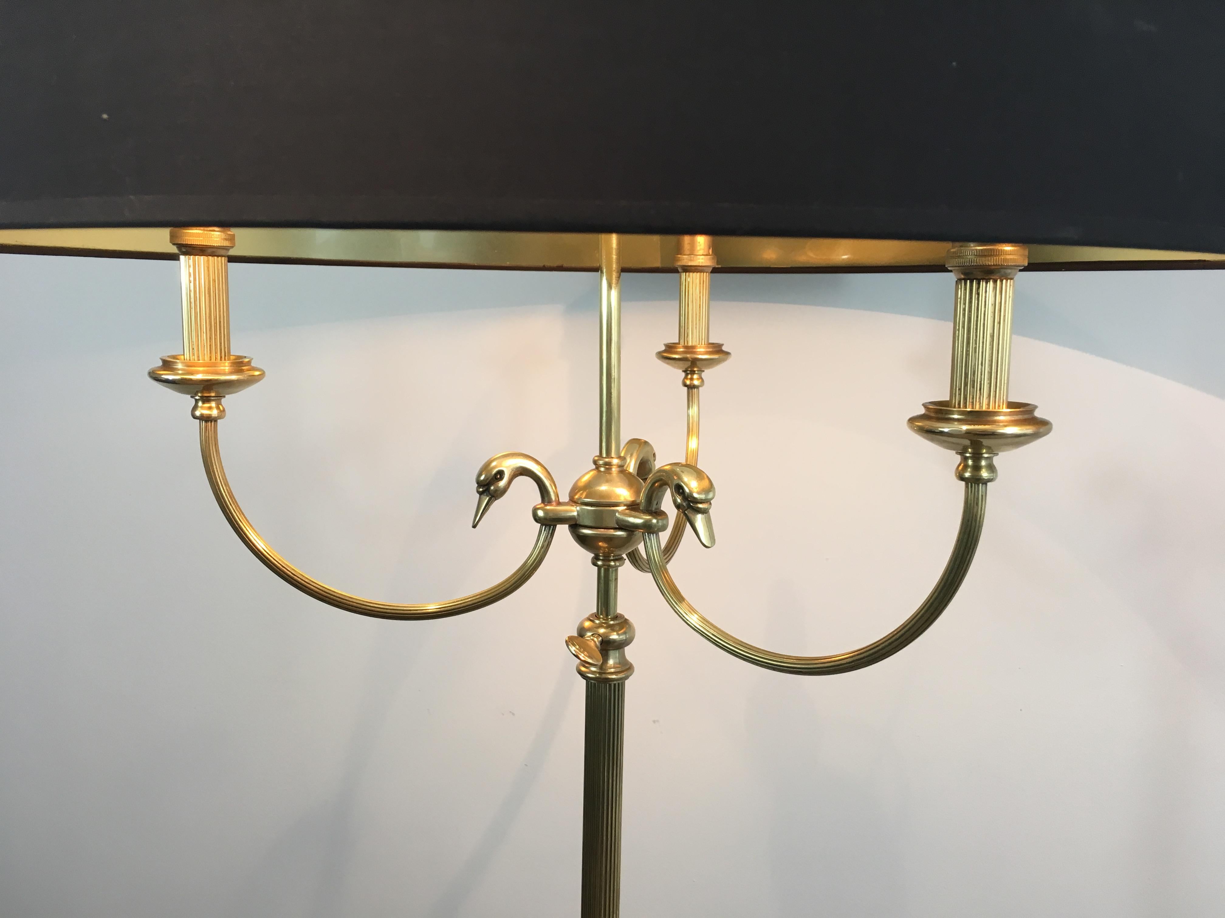 Mid-Century Modern Neoclassical Brass Adjustable Floor Lamp with Swanheads