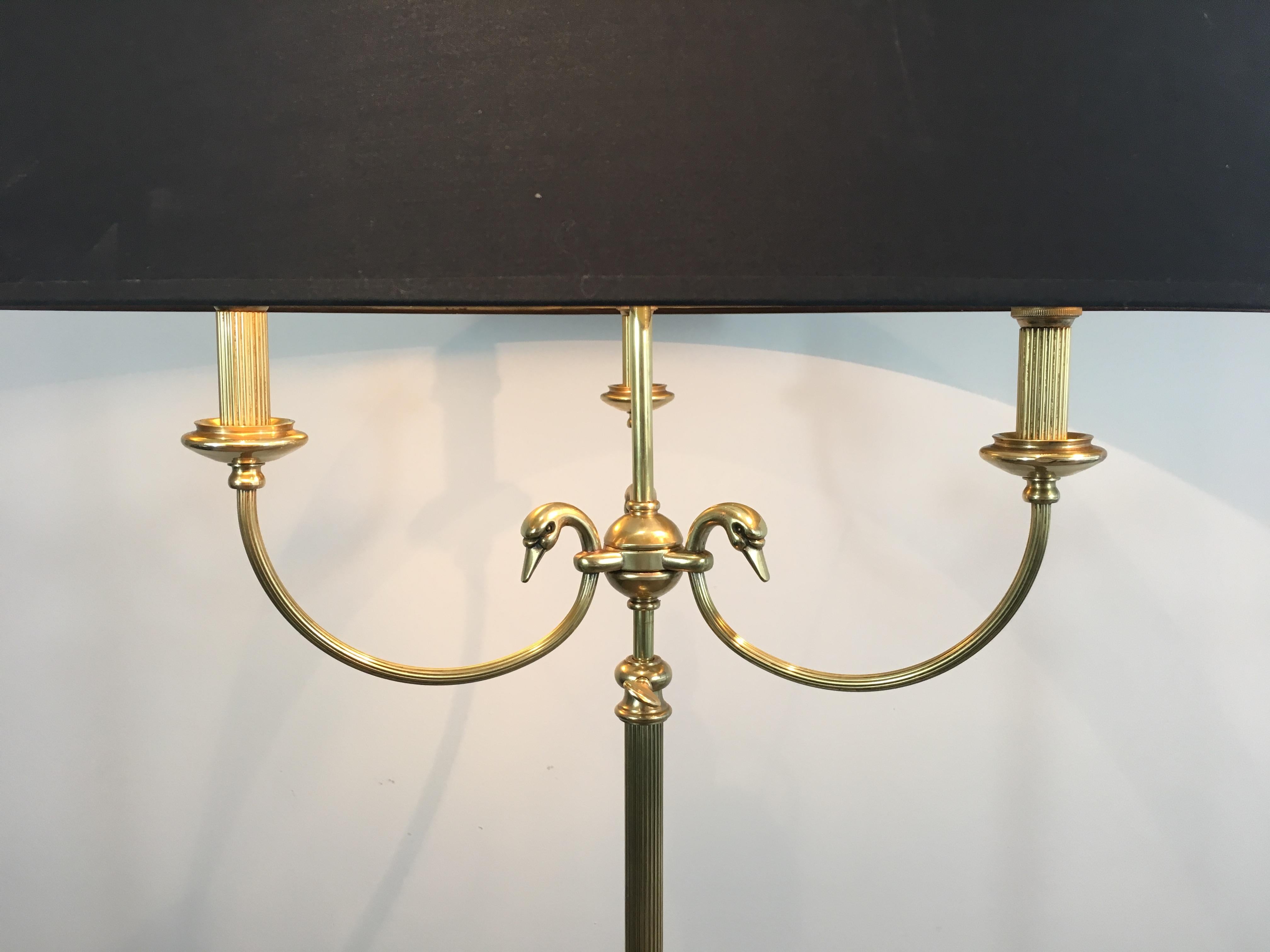 French Neoclassical Brass Adjustable Floor Lamp with Swanheads