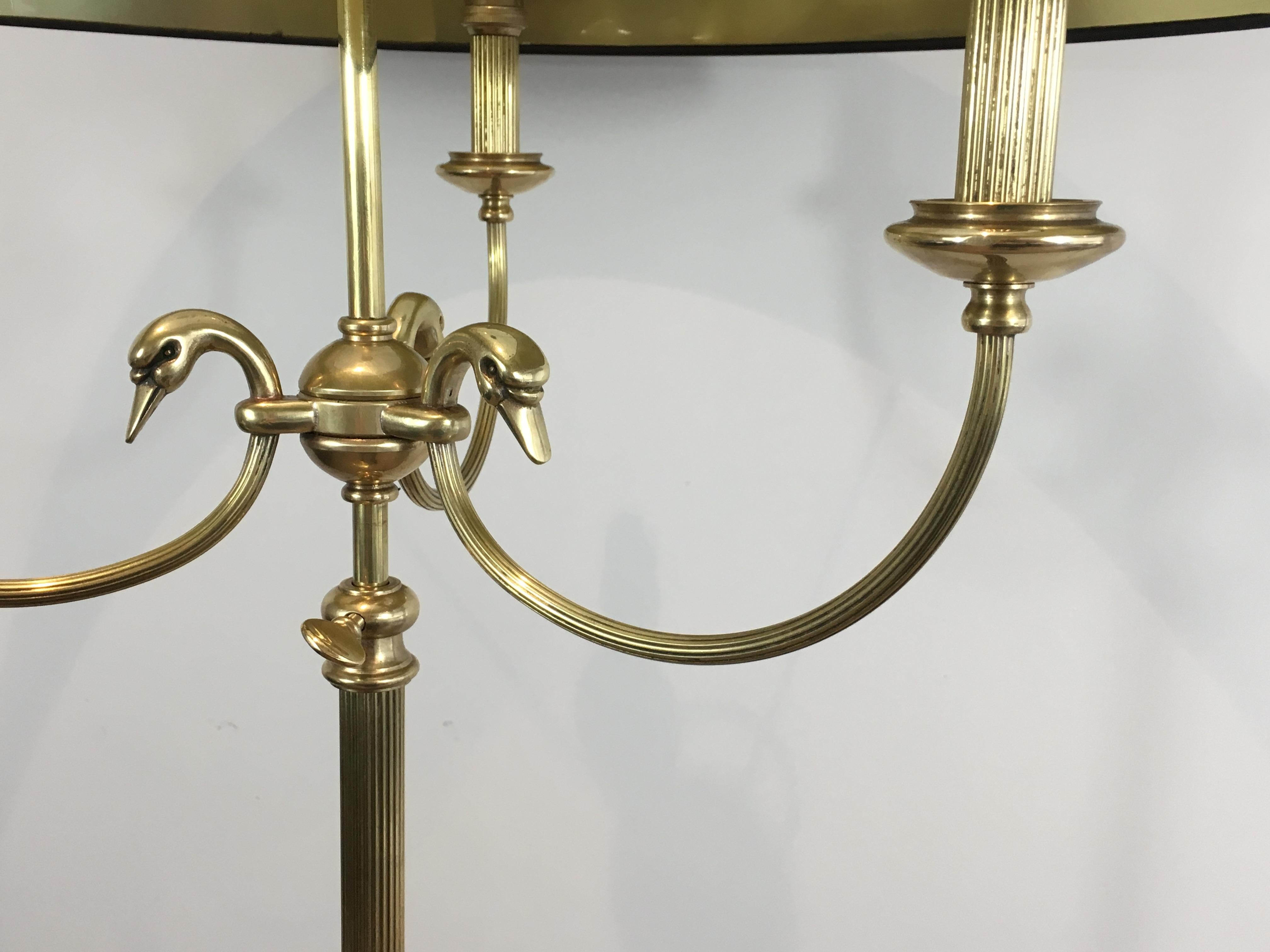 Mid-20th Century Neoclassical Brass Adjustable Floor Lamp with Swanheads
