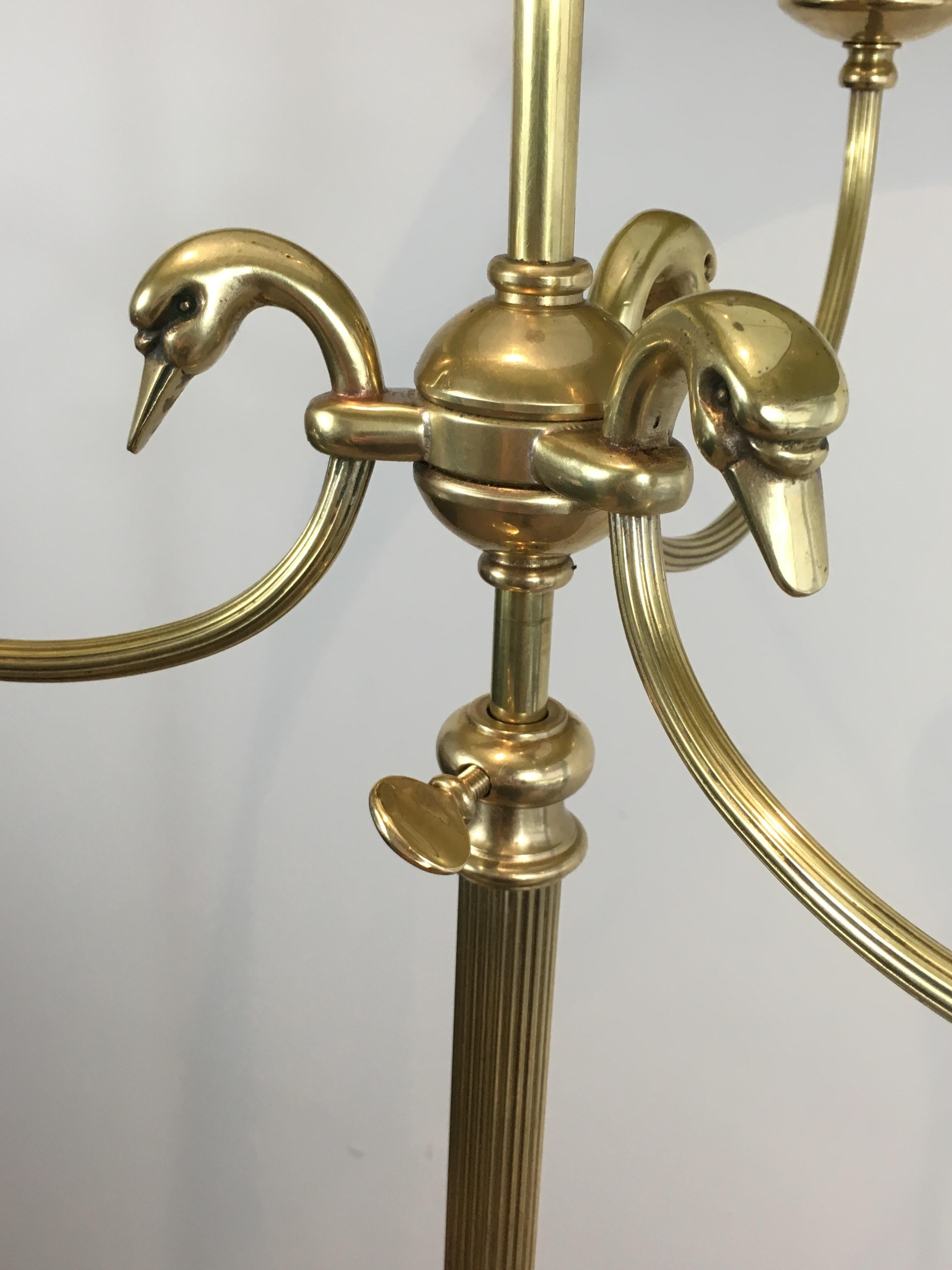 Neoclassical Brass Adjustable Floor Lamp with Swanheads 1