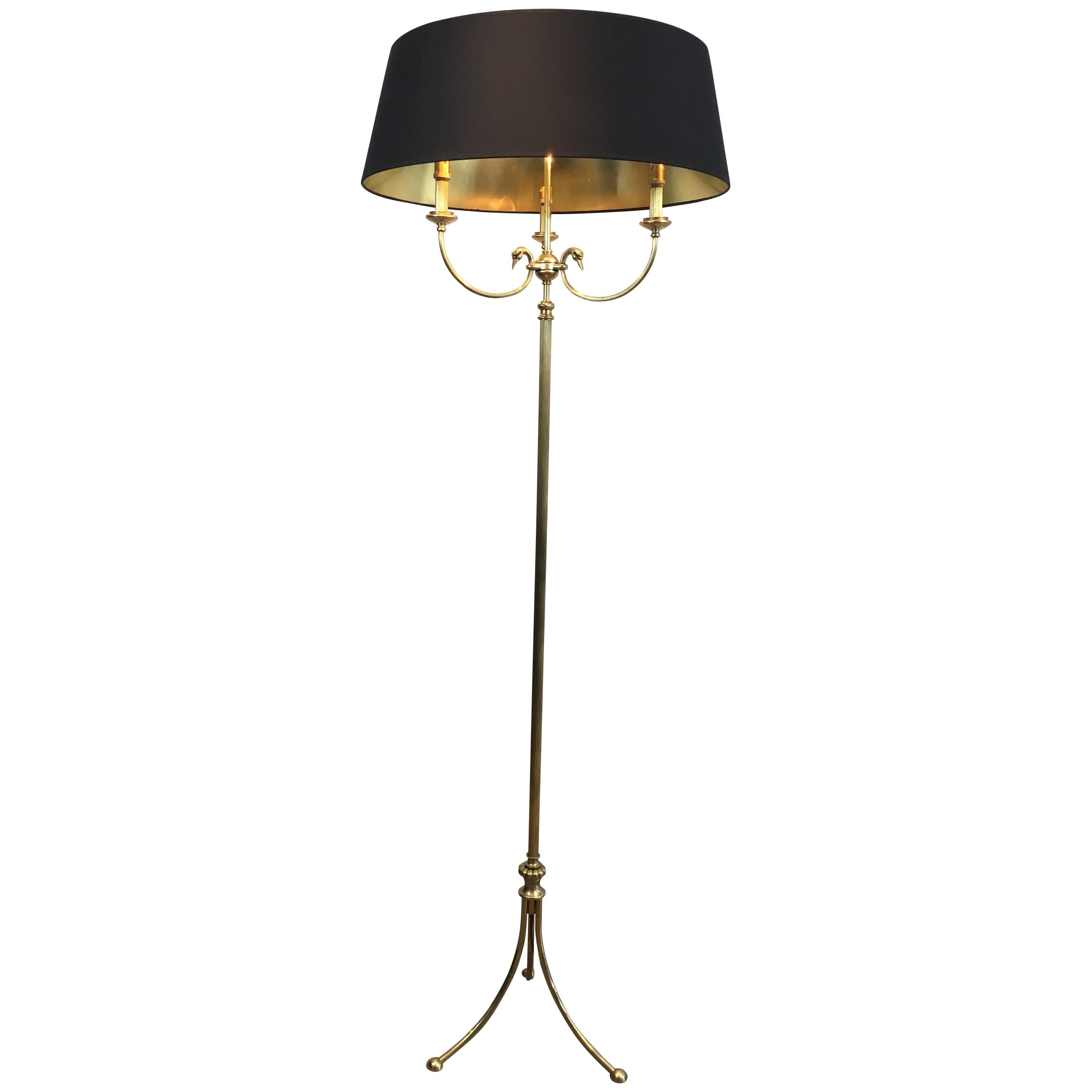 Neoclassical Brass Adjustable Floor Lamp with Swanheads