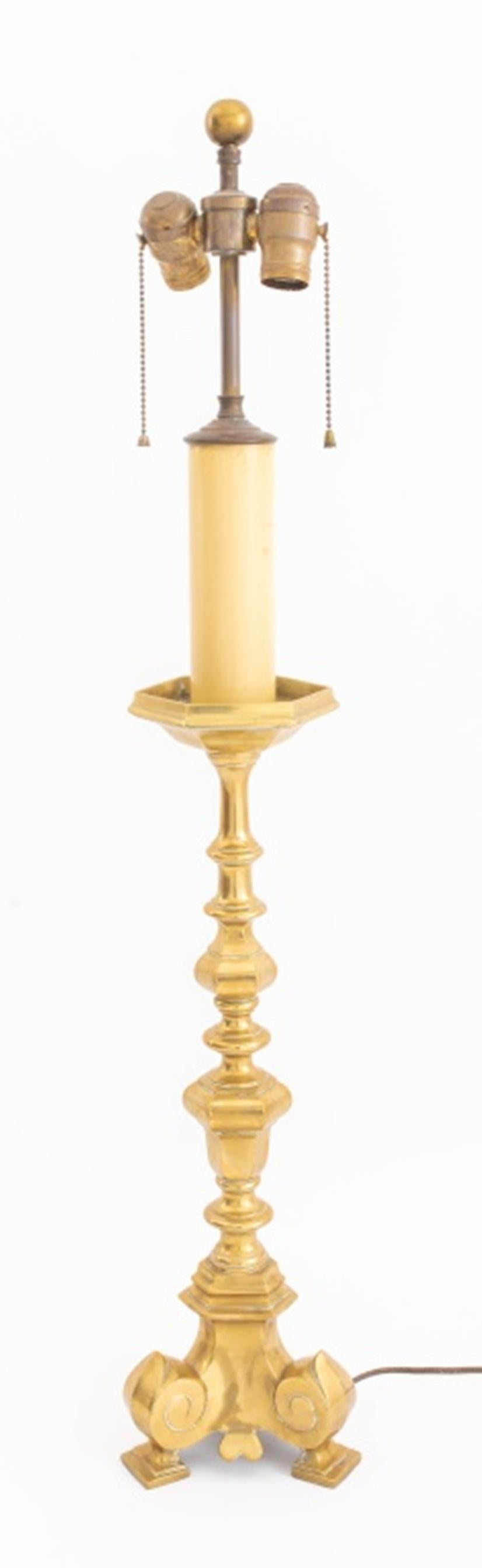 19th Century Neoclassical Brass Altar Candelabra Mounted Lamp For Sale