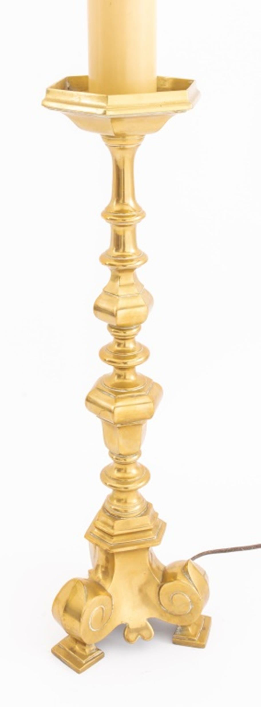 Neoclassical Brass Altar Candelabra Mounted Lamp For Sale 2
